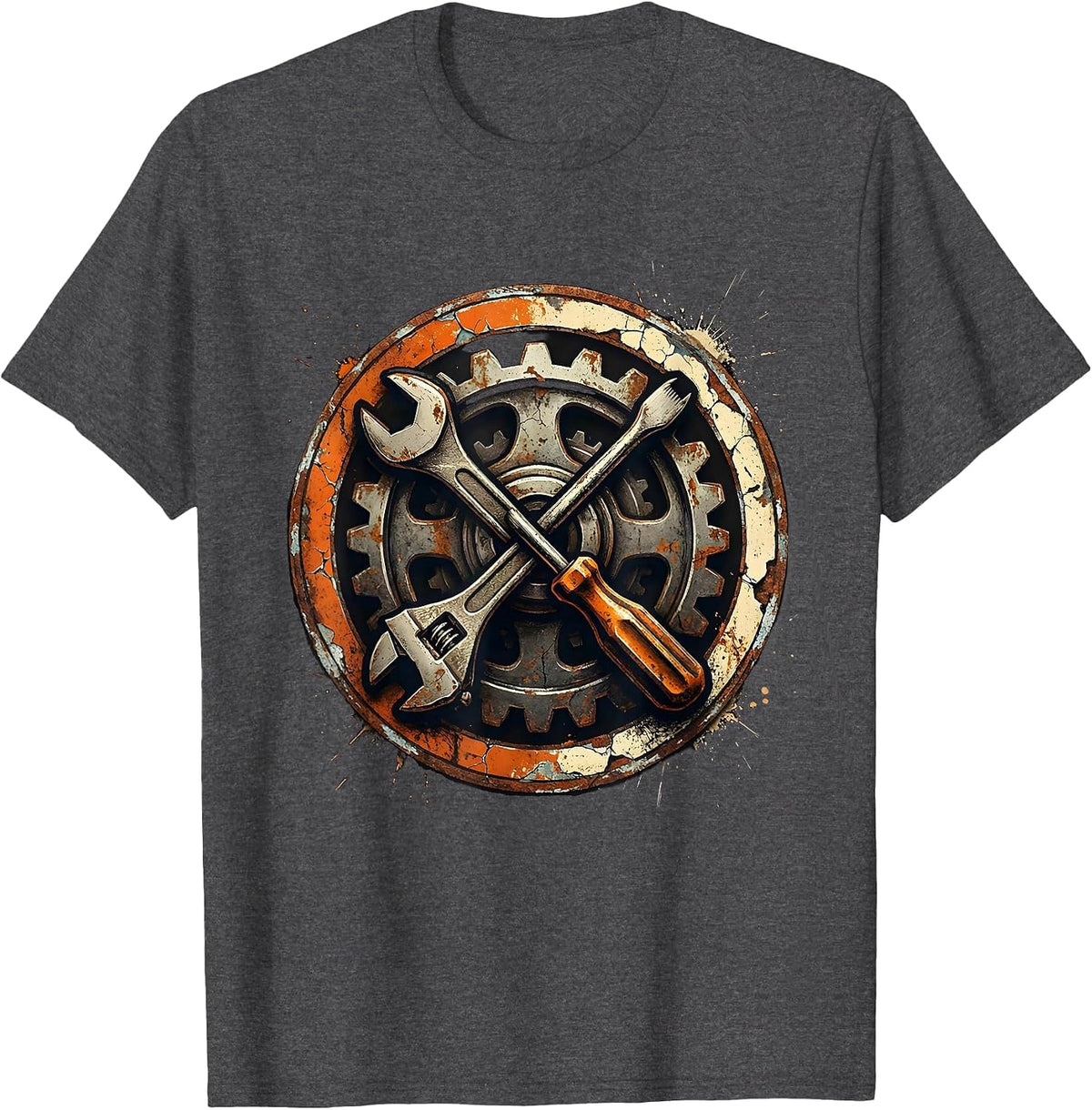 Men's Wrench Screwdriver Gear Mechanic Graphic T-Shirt - Dark Heather Grey