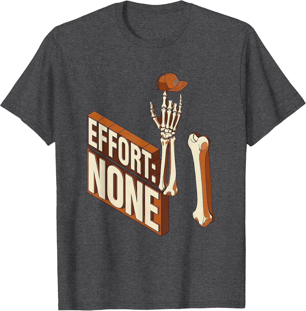 Effort: None Cool Rocker Skeleton Rock On Halloween Humor T-Shirt - Dark Heather Grey
