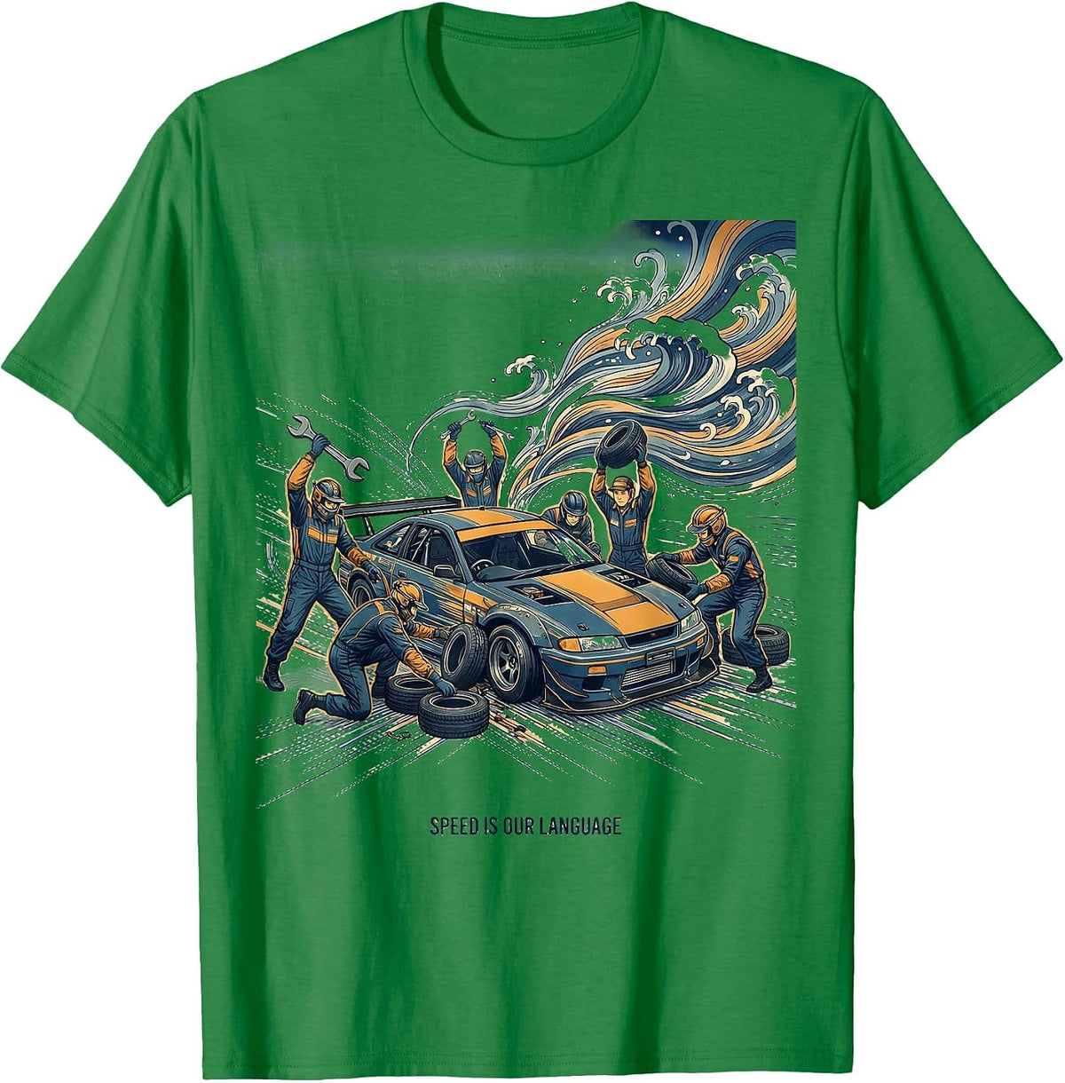 Men's Speed Is Our Language Pit Crew Racing Design T-Shirt - Kelly Green
