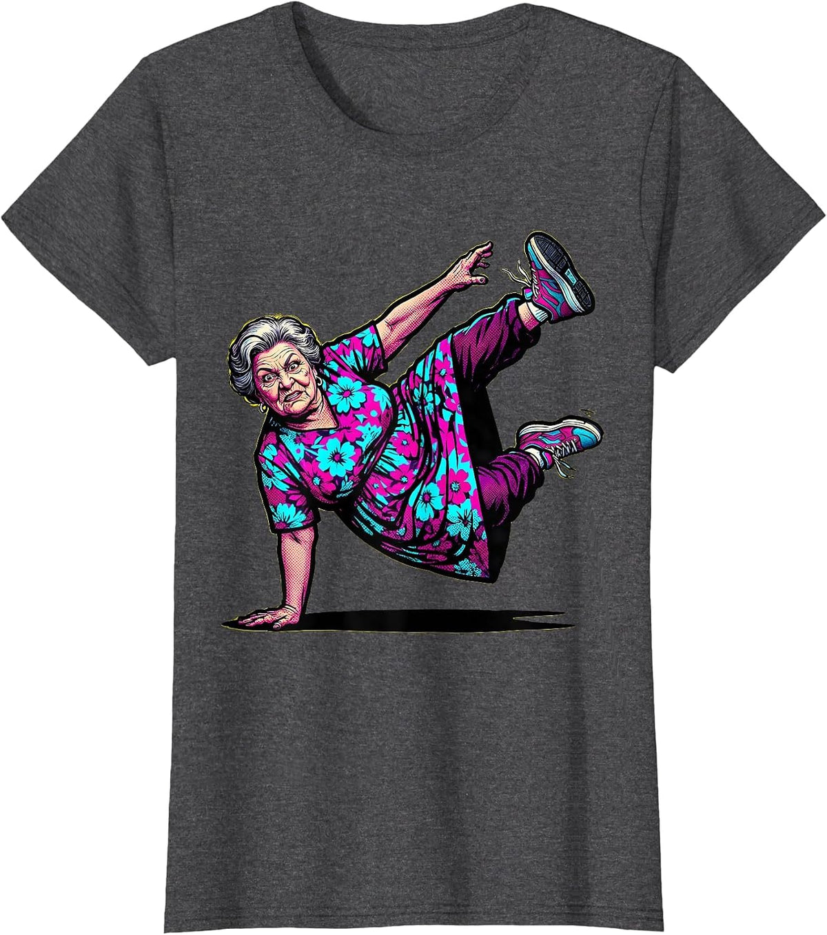 Women's Dance Grandma Hip-Hop Freeze Move Illustration T-Shirt - Dark Heather Grey