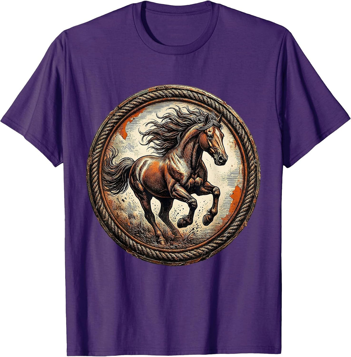 Wild Horse Galloping Freedom Illustration T-Shirt - Purple