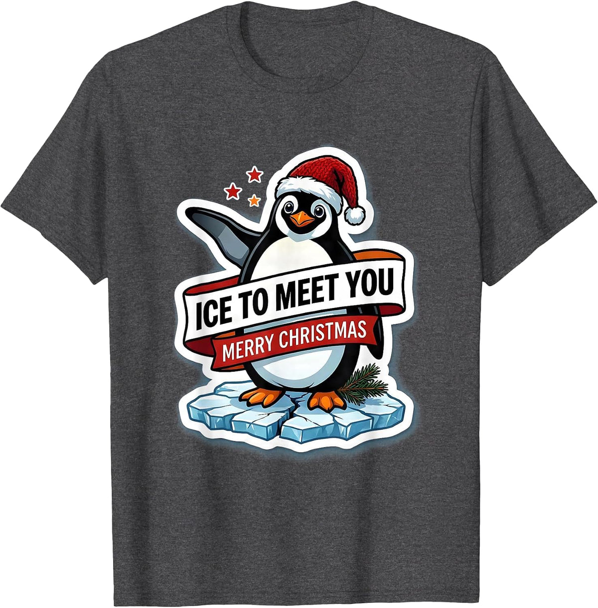 Ice To Meet You Merry Christmas Funny Penguin Lover T-Shirt - Dark Heather Grey