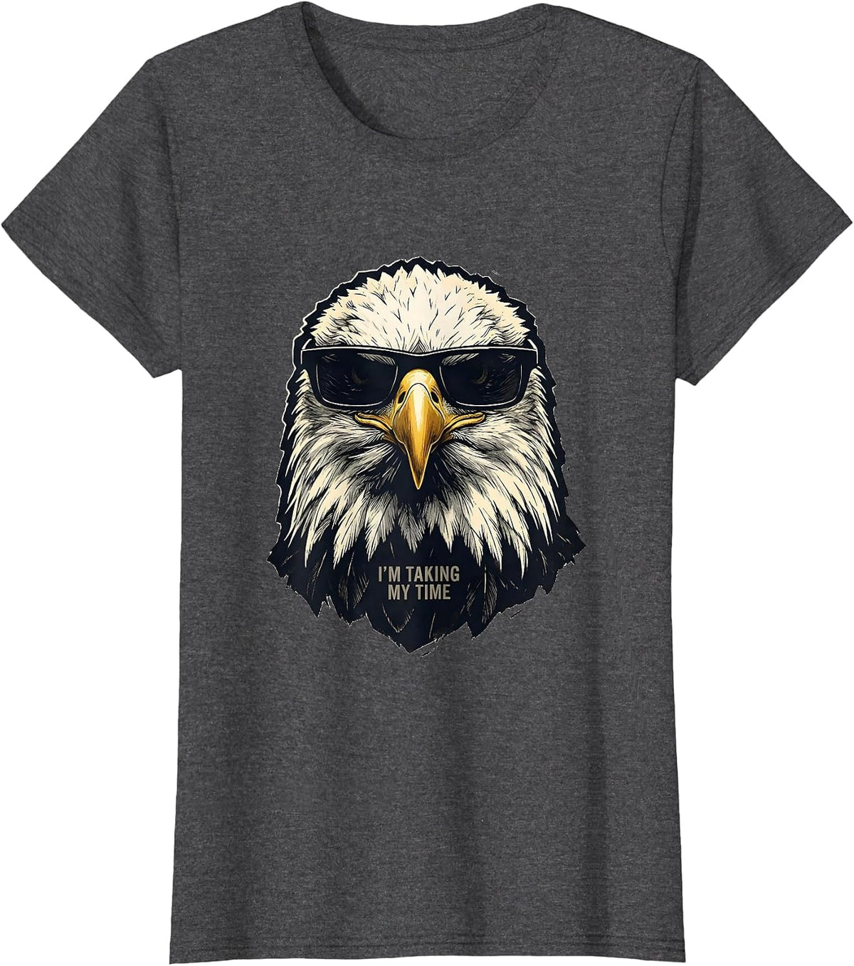 Women's I'm Taking My Time Linocut Bald Eagle Sunglasses Funny T-Shirt - Dark Heather Grey