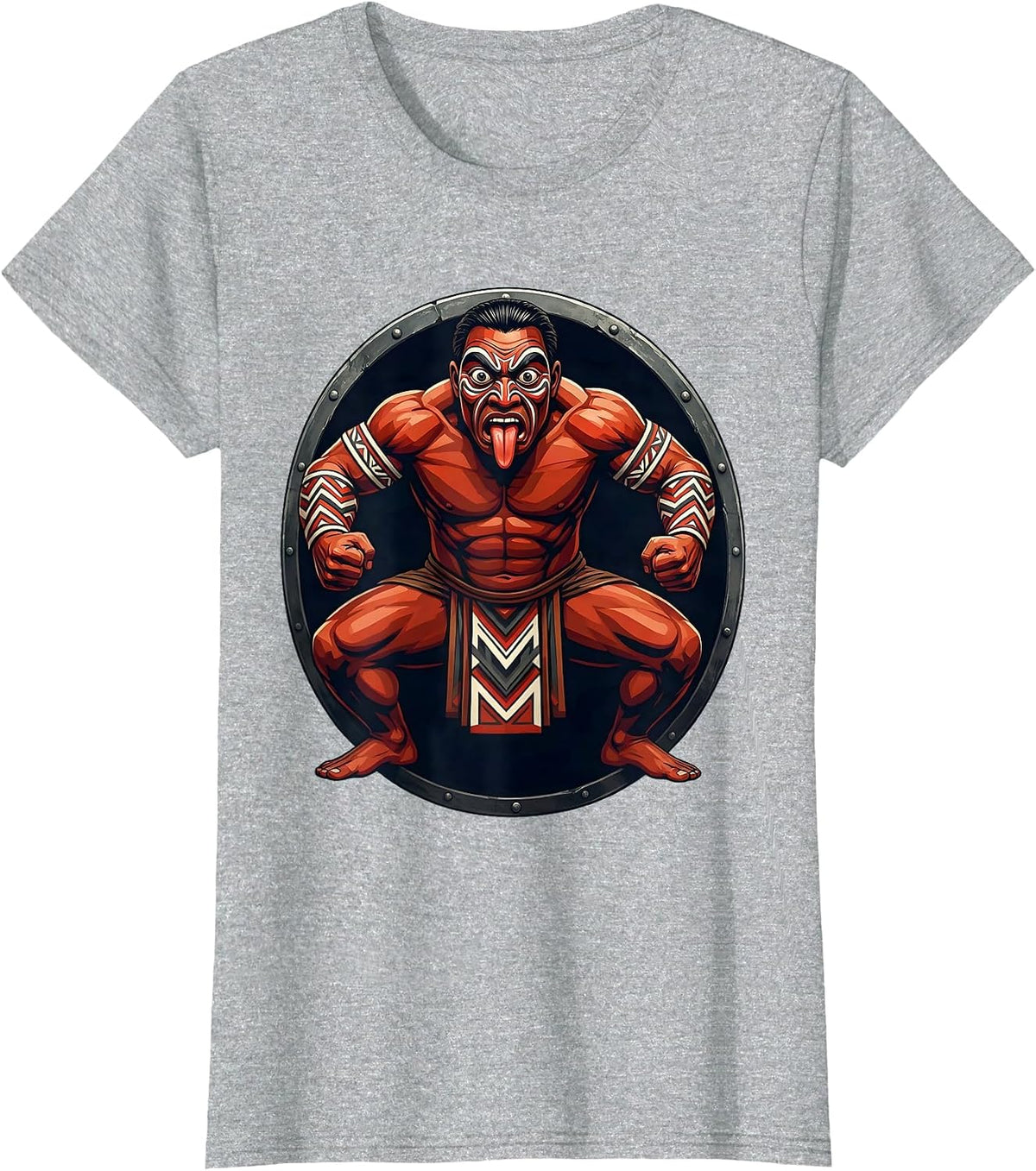 Haka Warrior Fierce Stance Rugby Graphic T-Shirt - Heather Grey