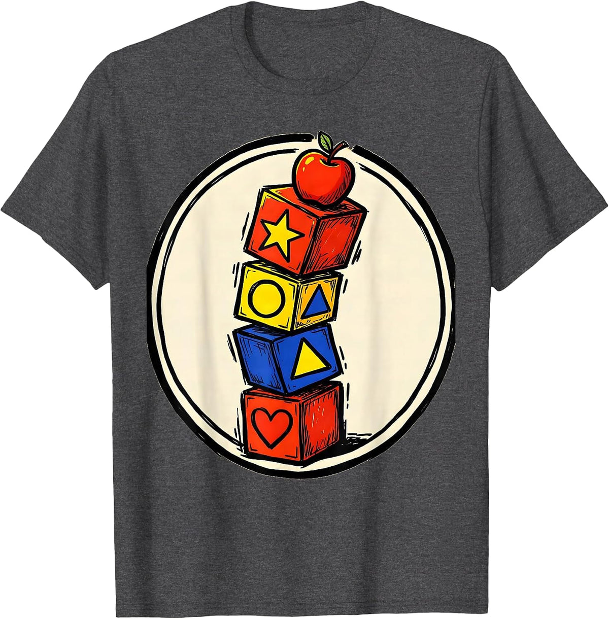 Men's Kindergarten Teacher Alphabet Blocks Tower T-Shirt - Dark Heather Grey