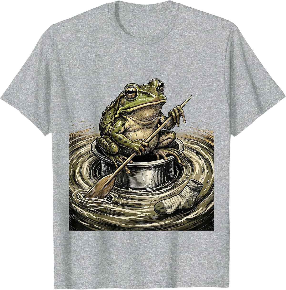 Men's Squat Frog Thimble Rowing Meme Humor Illustration T-Shirt - Heather Grey