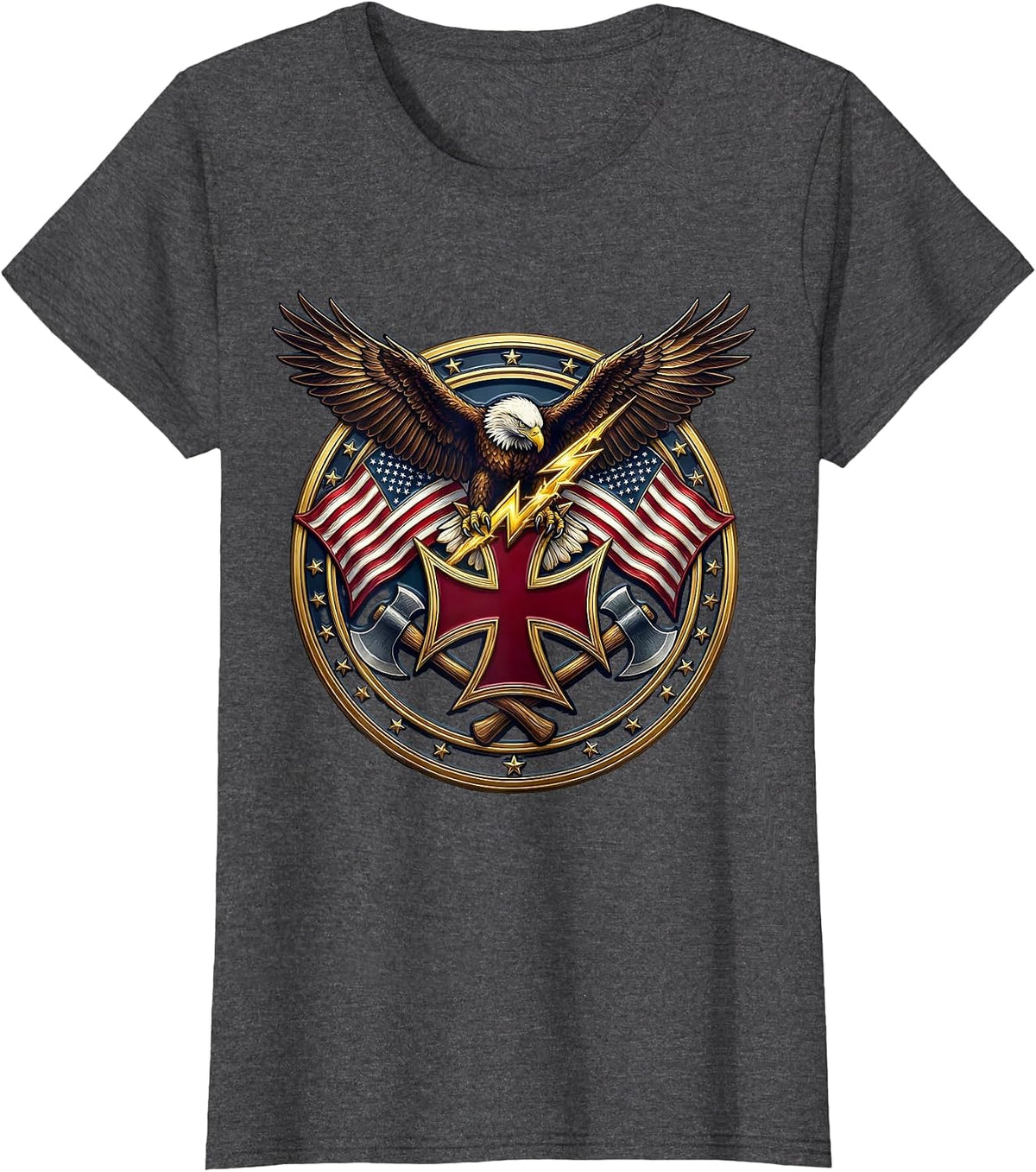 Women's Bald Eagle Lightning Bolt American Pride Graphic T-Shirt - Dark Heather Grey