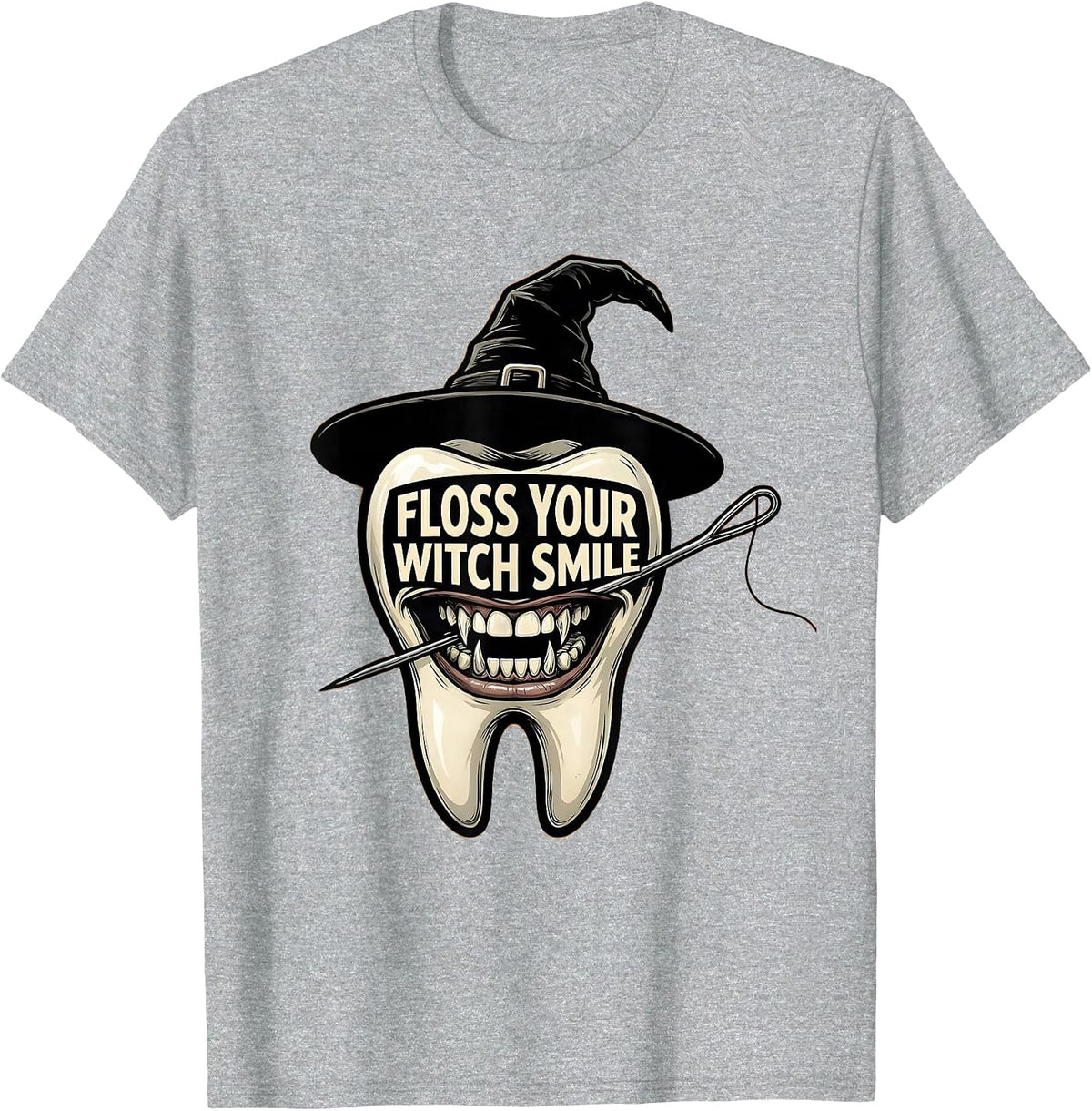 Men's Floss Your Witch Smile Funny Dental Hygienist Halloween T-Shirt - Heather Grey