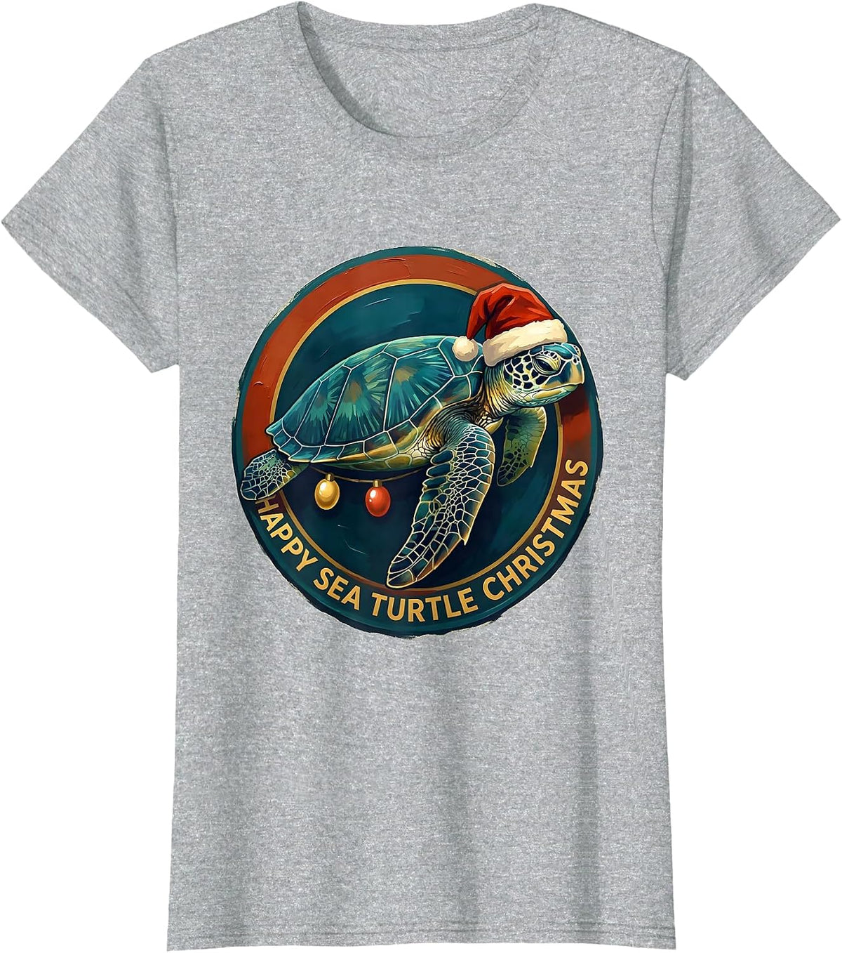 Happy Sea Turtle Christmas Whimsical Sea Turtle Lover T-Shirt - Heather Grey