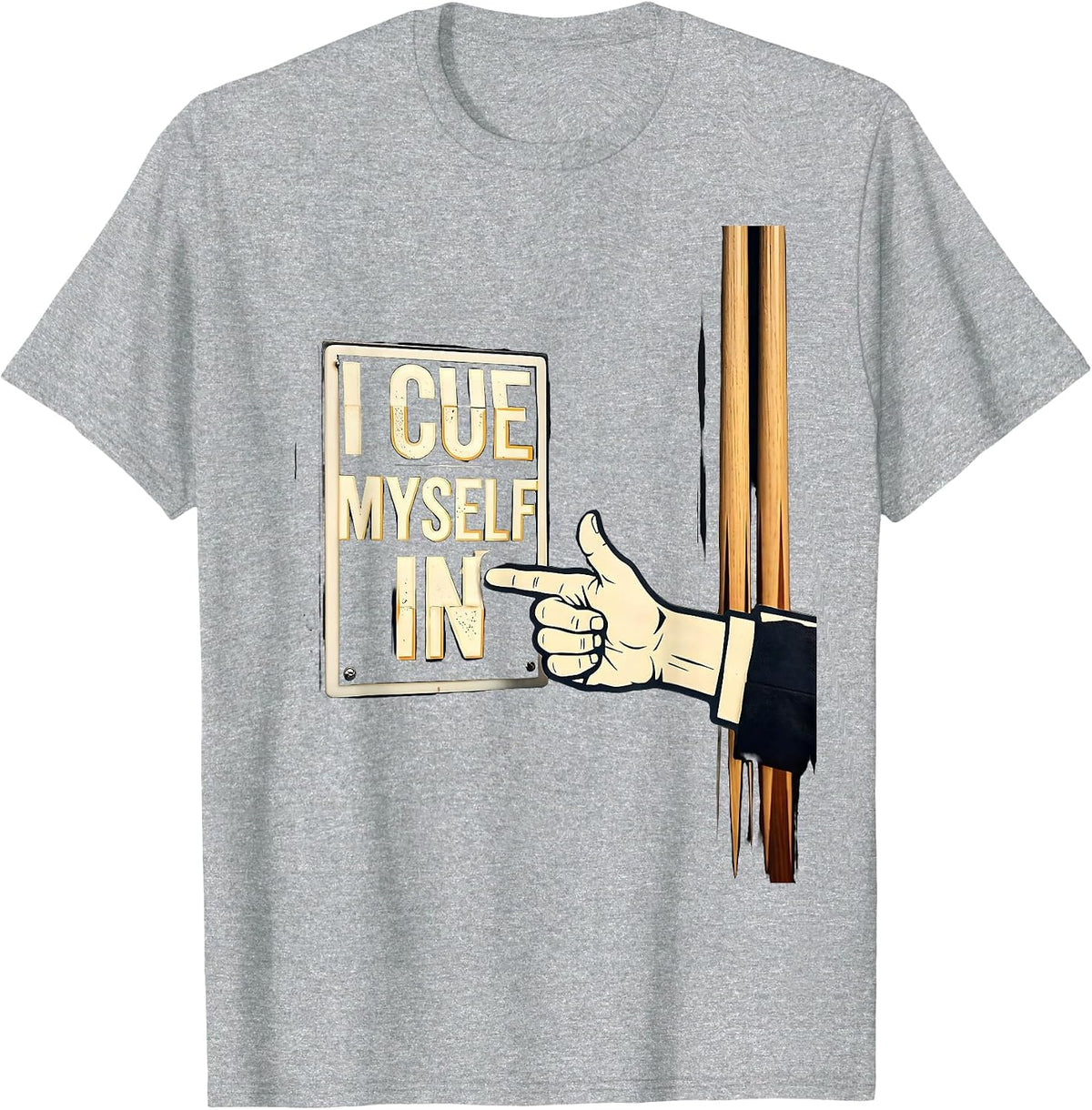 Men's I Cue Myself In Stencil Graphic Theatre Kid Stage Crew Humor T-Shirt - Heather Grey