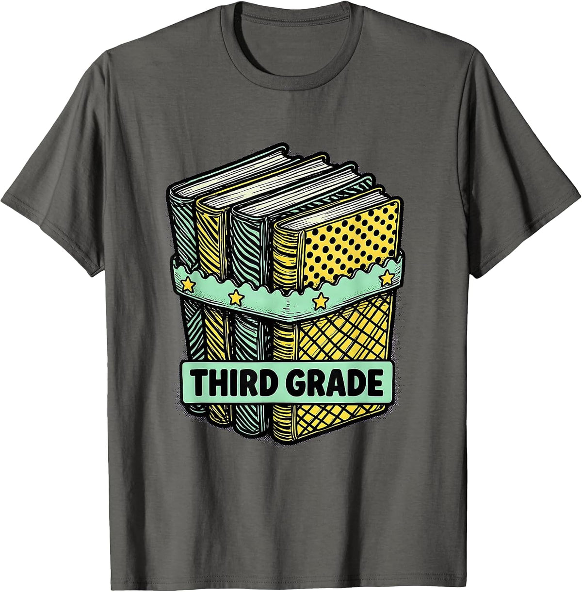 Men's THIRD GRADE Retro Cartoon Back To School First Day of School T-Shirt - Asphalt Grey