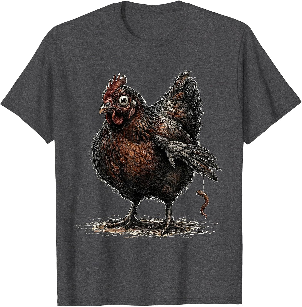 Men's Chicken With Worm Funny Chicken Lover Novelty Gift T-Shirt - Dark Heather Grey
