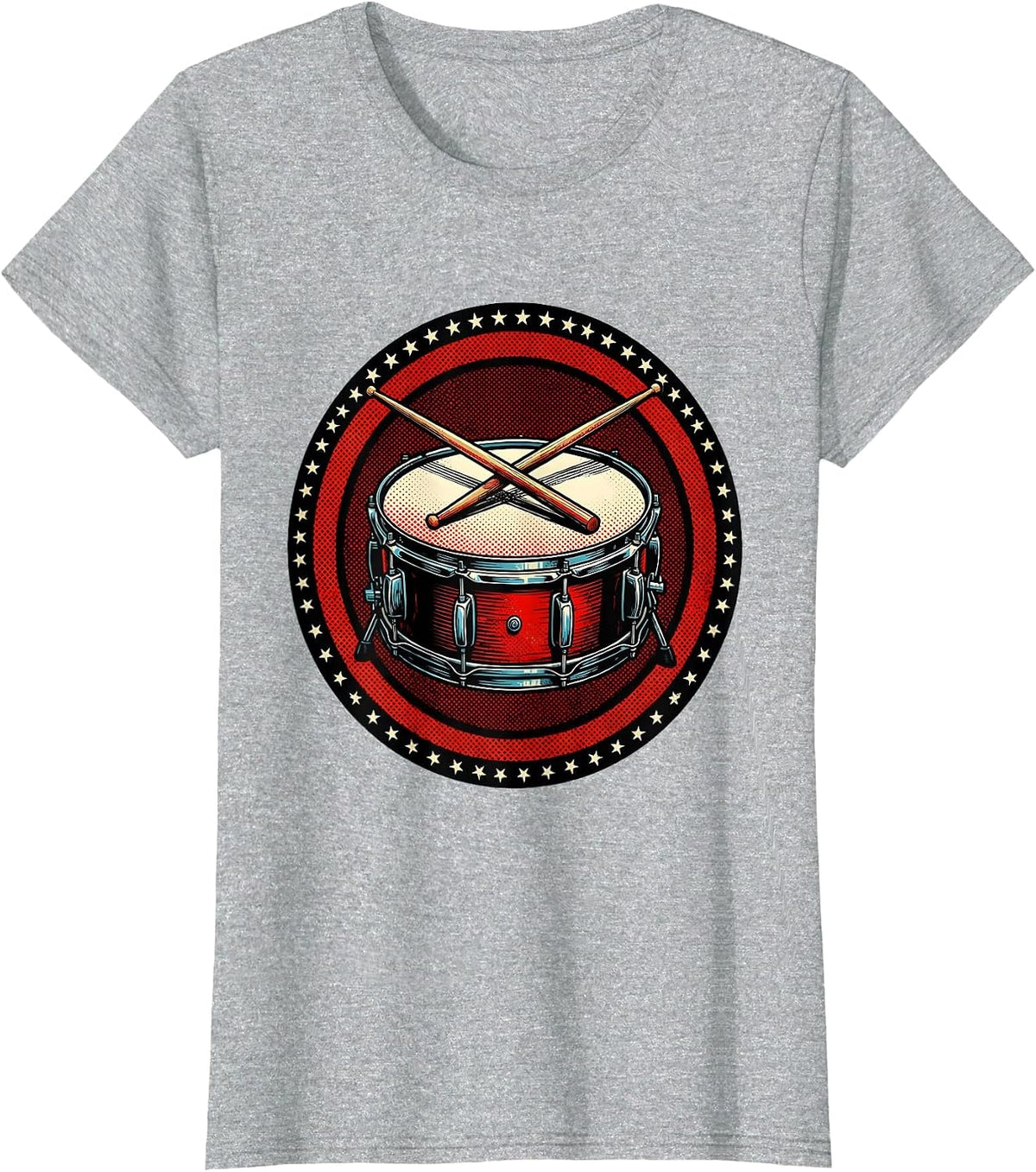 Crossed Drumsticks Snare Drum Percussion Graphic T-Shirt - Heather Grey