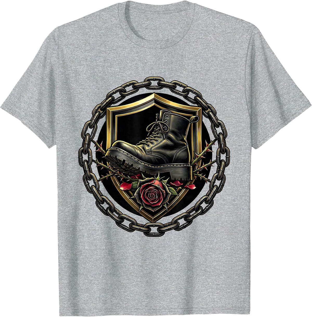 Men's Heavy Boot Crushing Rose Rock Graphic T-Shirt - Heather Grey