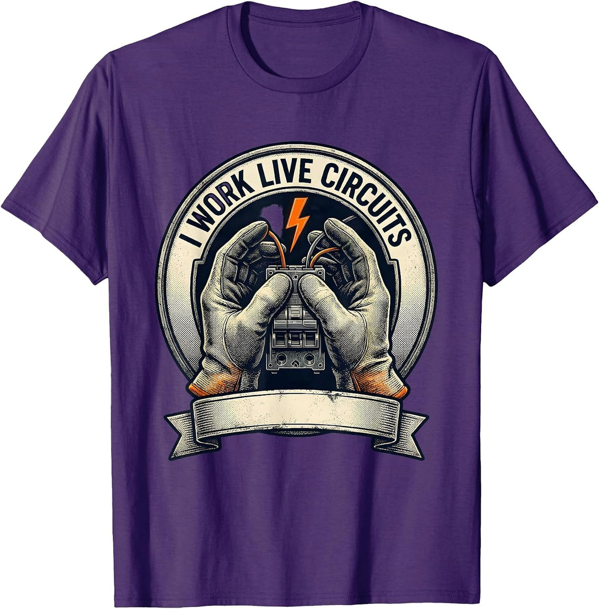 I Work Live Circuits Funny Electrician Lineman Skeleton T-Shirt - Purple