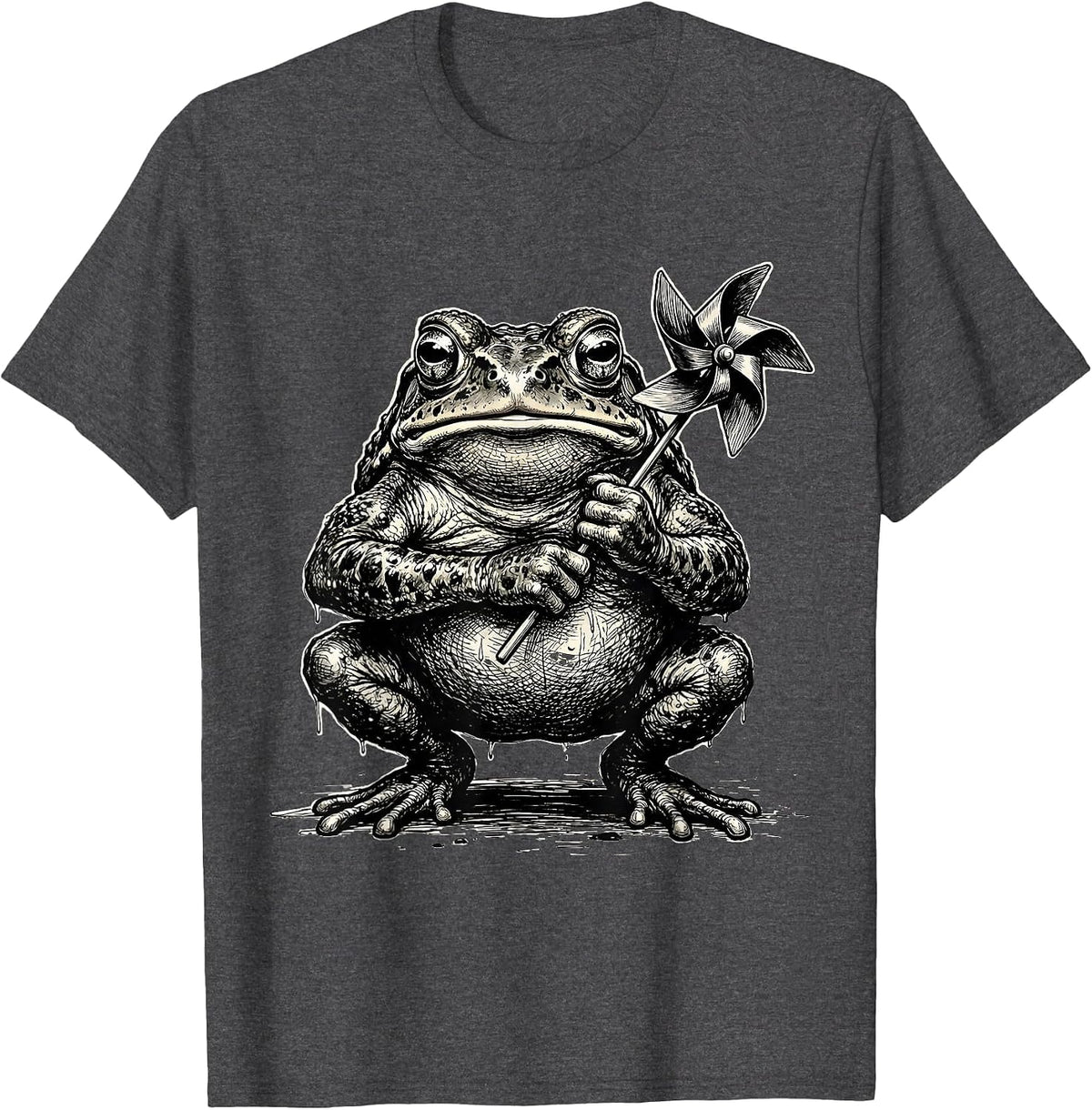 Men's Squat Toad Meme Absurdist Frog Lover Humor T-Shirt - Dark Heather Grey