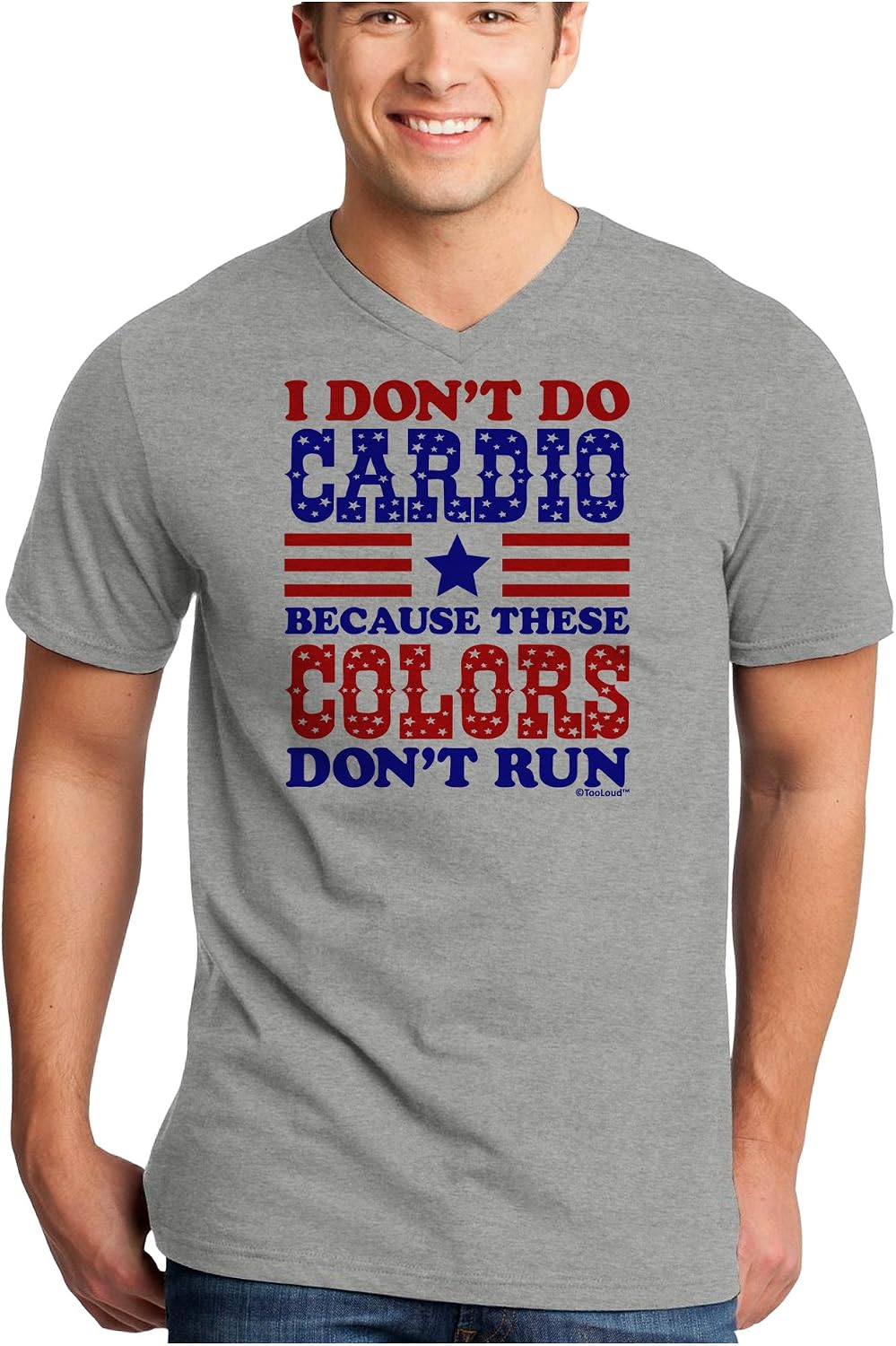 TOOLOUD I Don't Do Cardio Because These Colors Don't Run Adult V-Neck T-Shirt - Heathergray