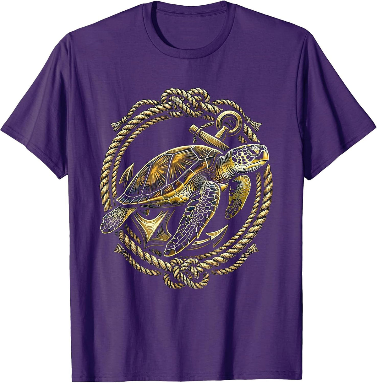 Sea Turtle and Drifting Anchor Ocean Art T-Shirt - Purple