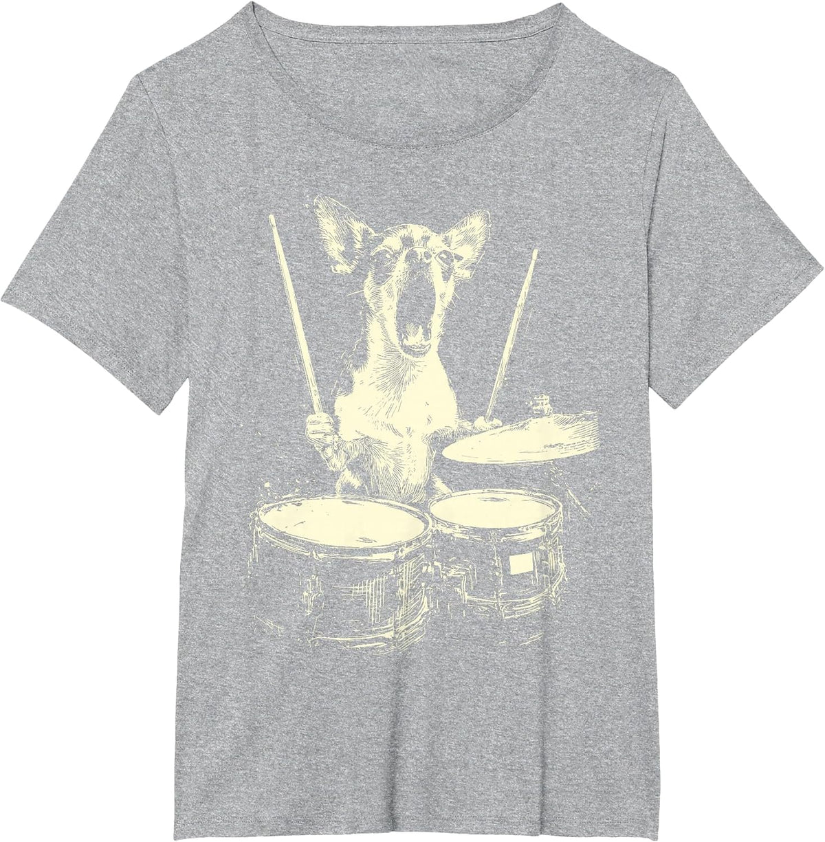 Cute Chihuahua Playing Drums Funny Music Dog Drummer Graphic T-Shirt - Heather Grey