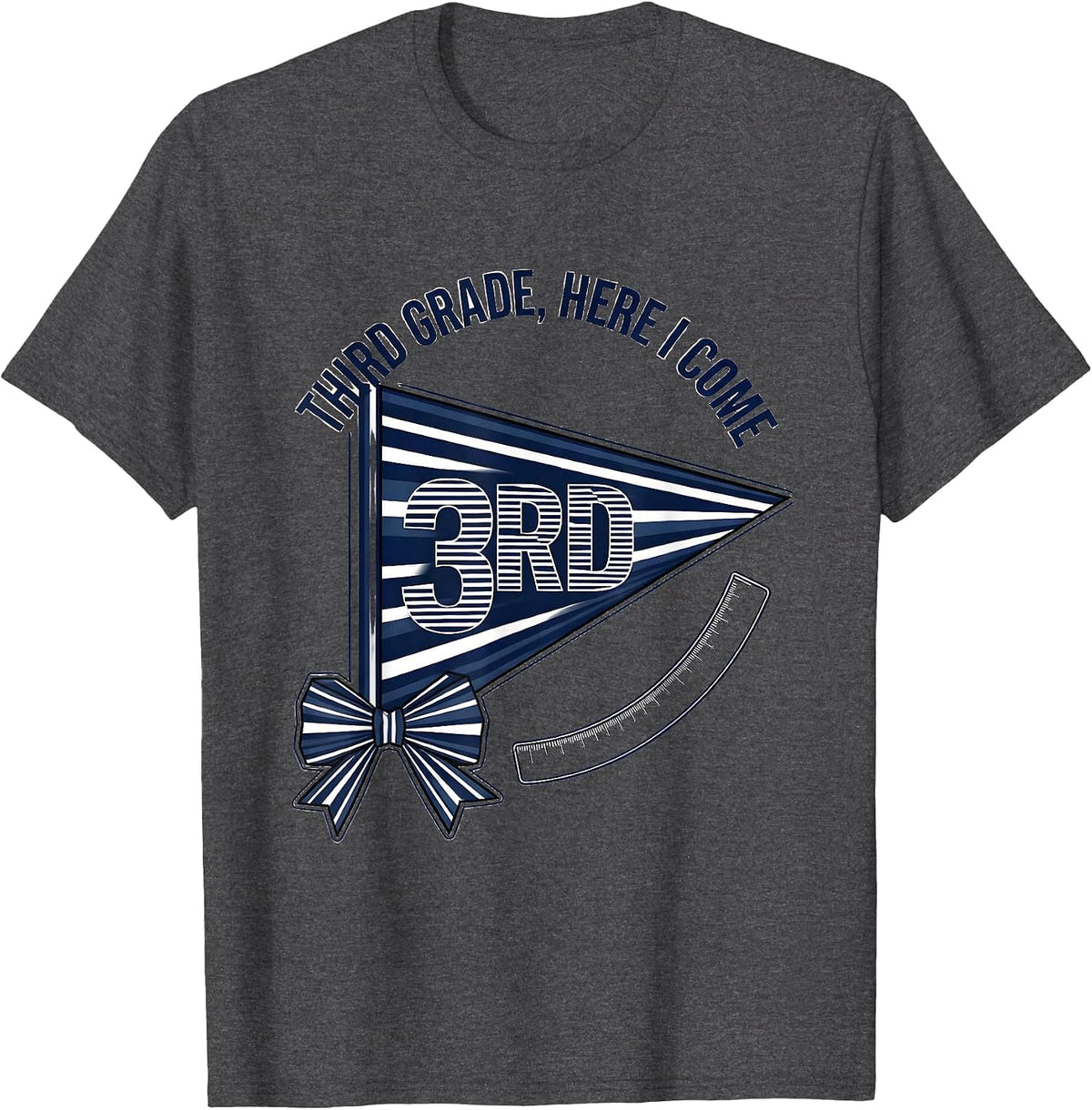 Men's Third Grade Here I Come Pennant Flag Back To School Girl T-Shirt - Dark Heather Grey