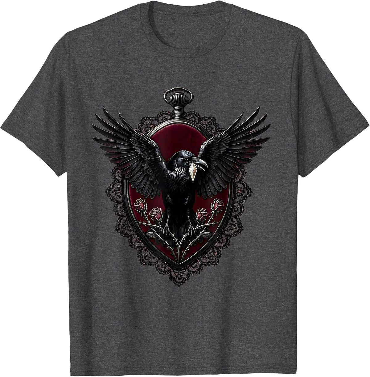 Tiny Raven with Sunbeam Illustration T-Shirt - Dark Heather Grey