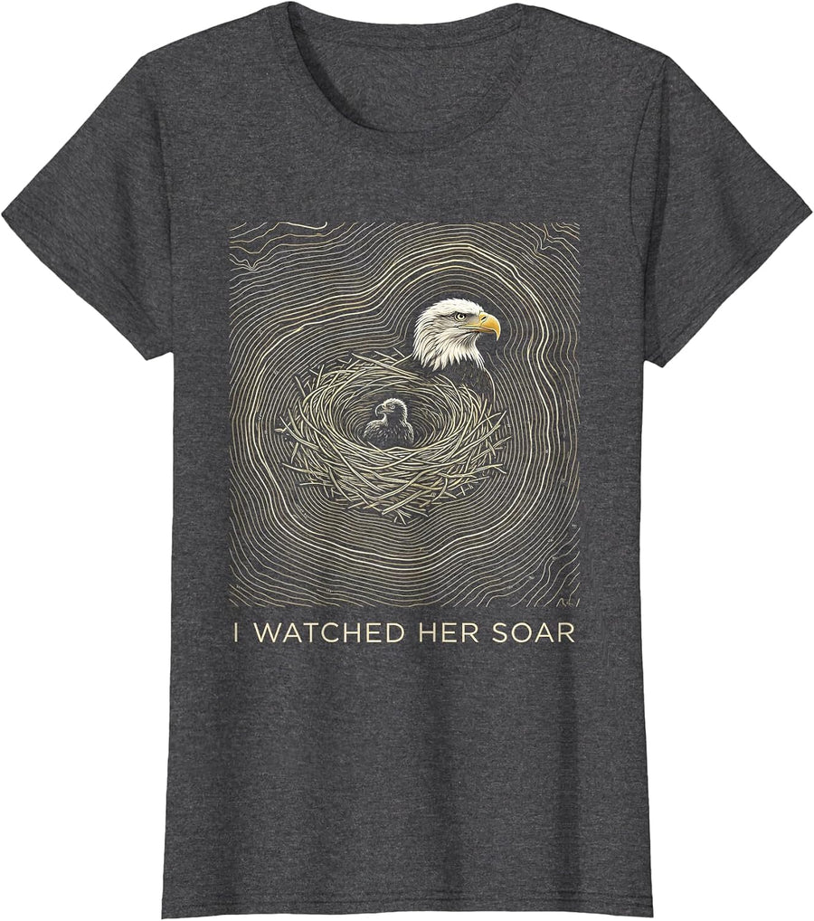 Women's I Watched Her Soar Memorial Bald Eagle Jackie And Shadow Big T-Shirt - Dark Heather Grey