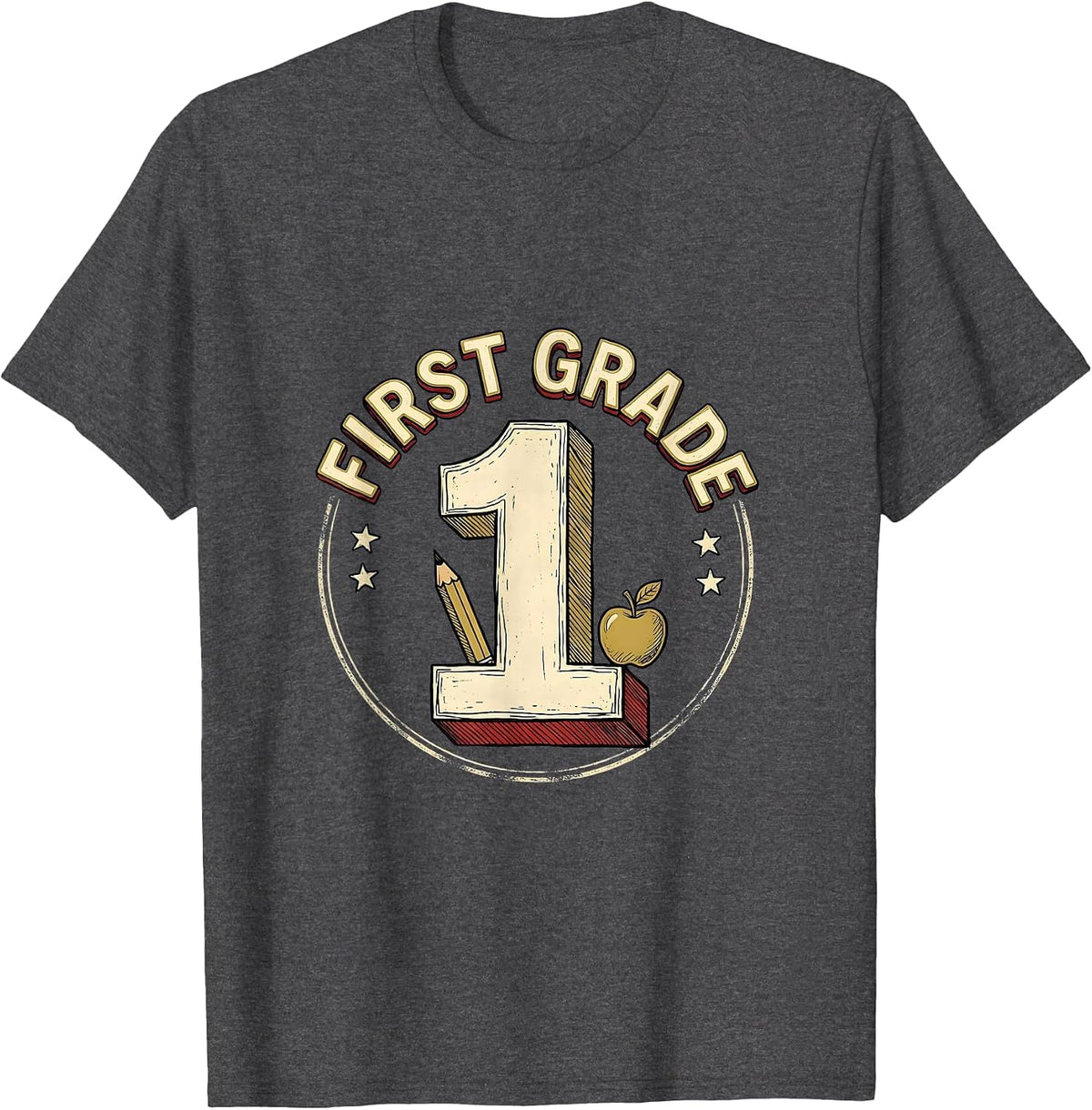 Men's First Grade Typography Team First Day of School Student T-Shirt - Dark Heather Grey