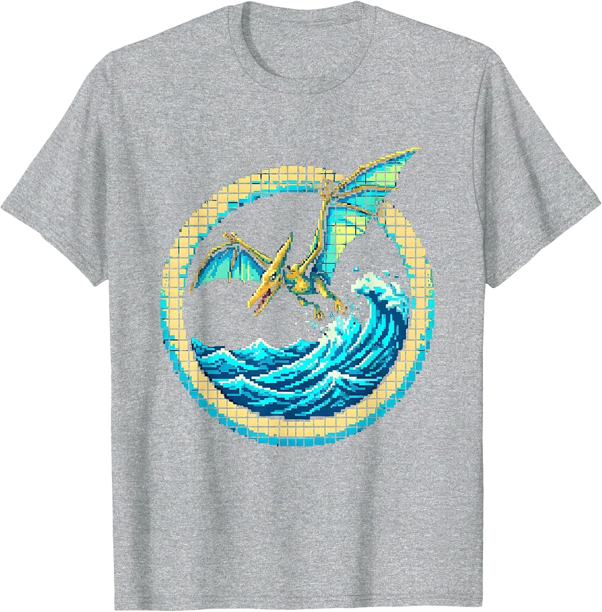 Men's Pterodactyl Diving Over Ocean Waves Dinosaur T-Shirt - Heather Grey