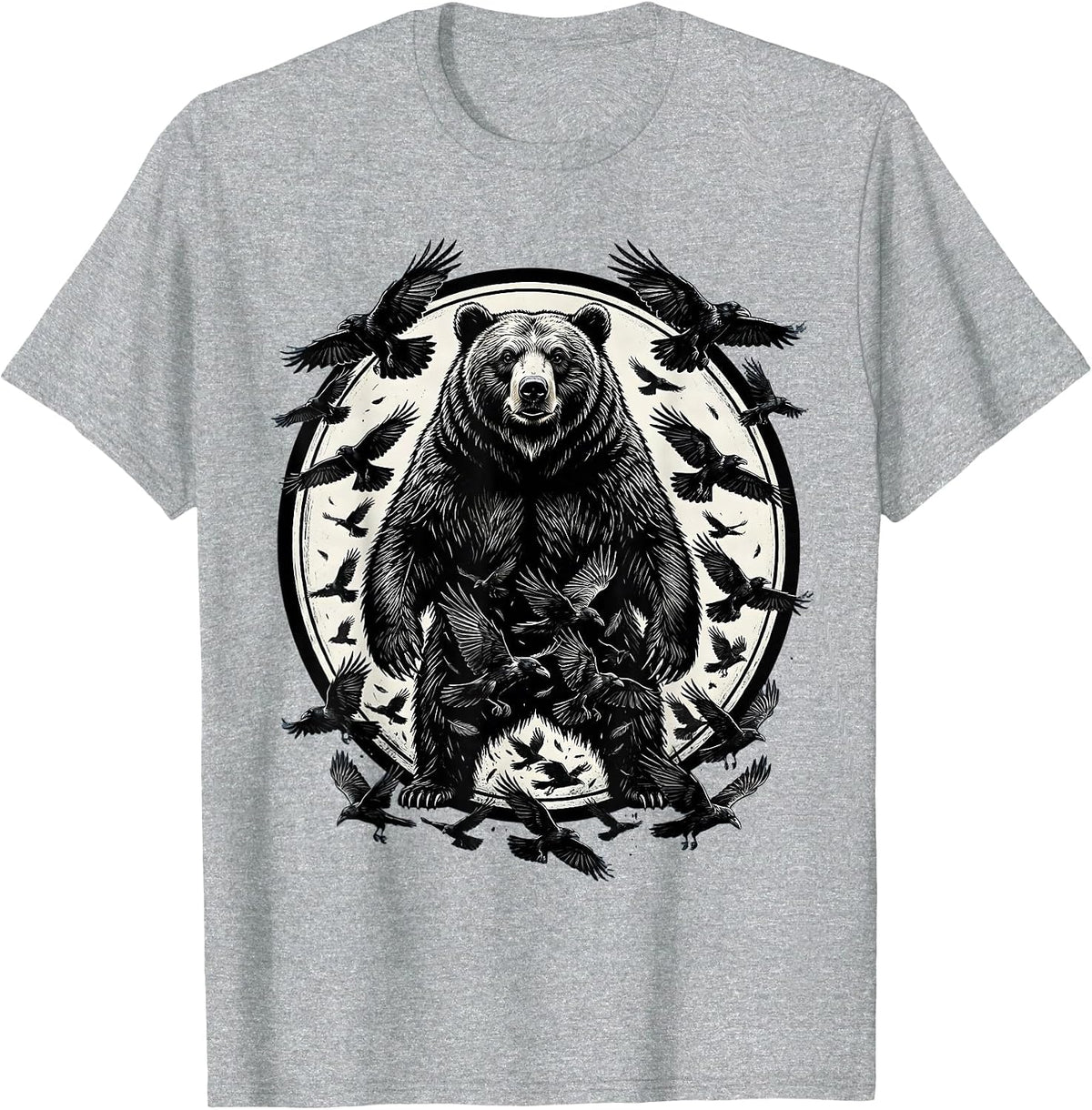 Men's Bear Dissolving Into Ravens Dark Nature Art T-Shirt - Heather Grey
