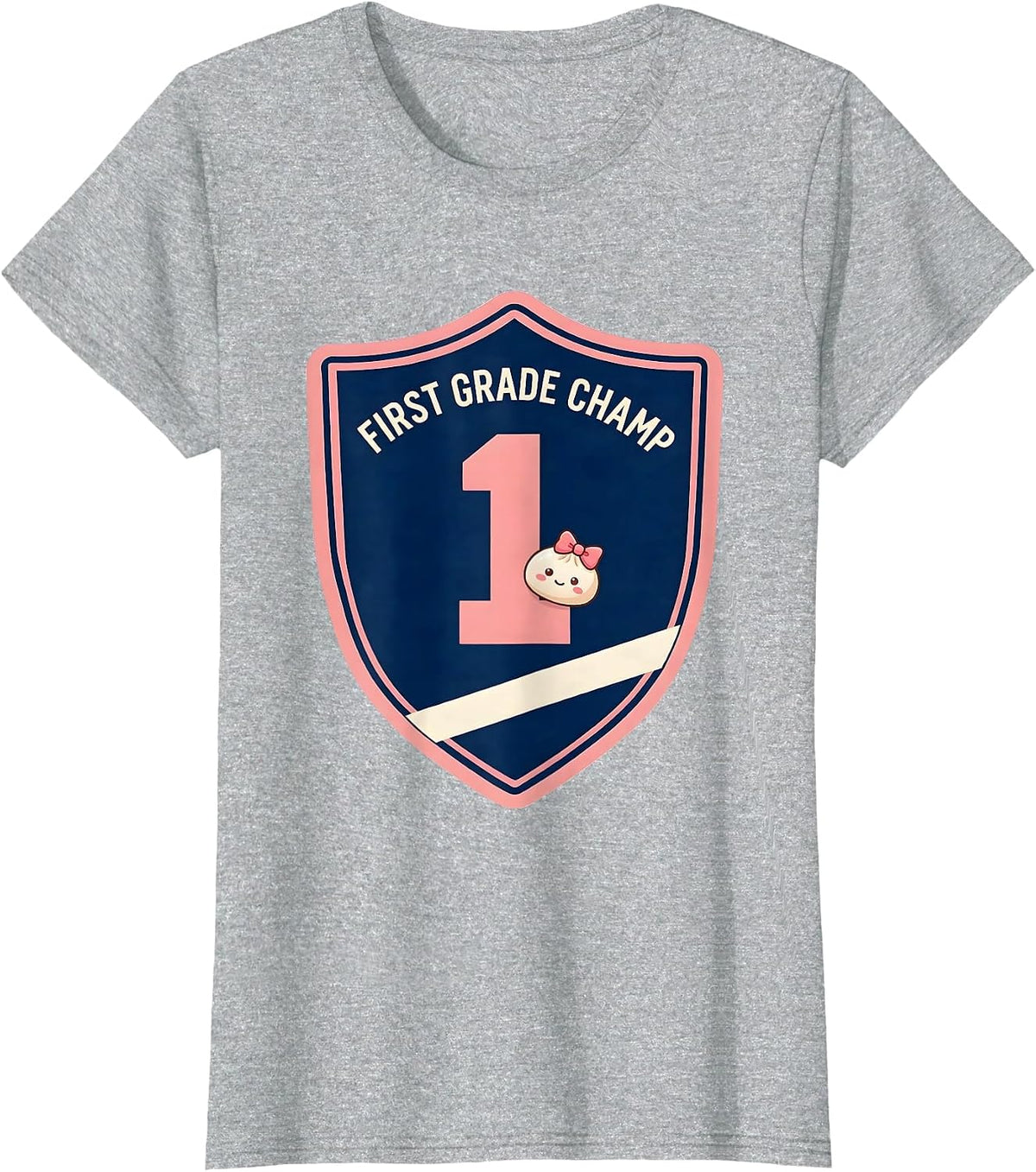 First Grade Champ Cute Dumpling Back to School Girl Teacher T-Shirt - Heather Grey