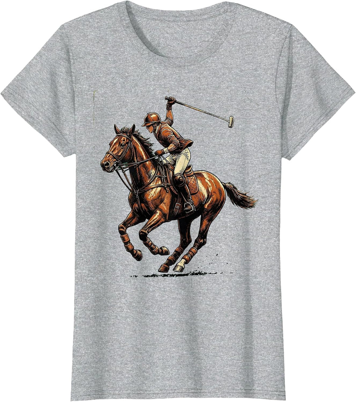 Polo Player Full Gallop Equestrian Art T-Shirt - Heather Grey