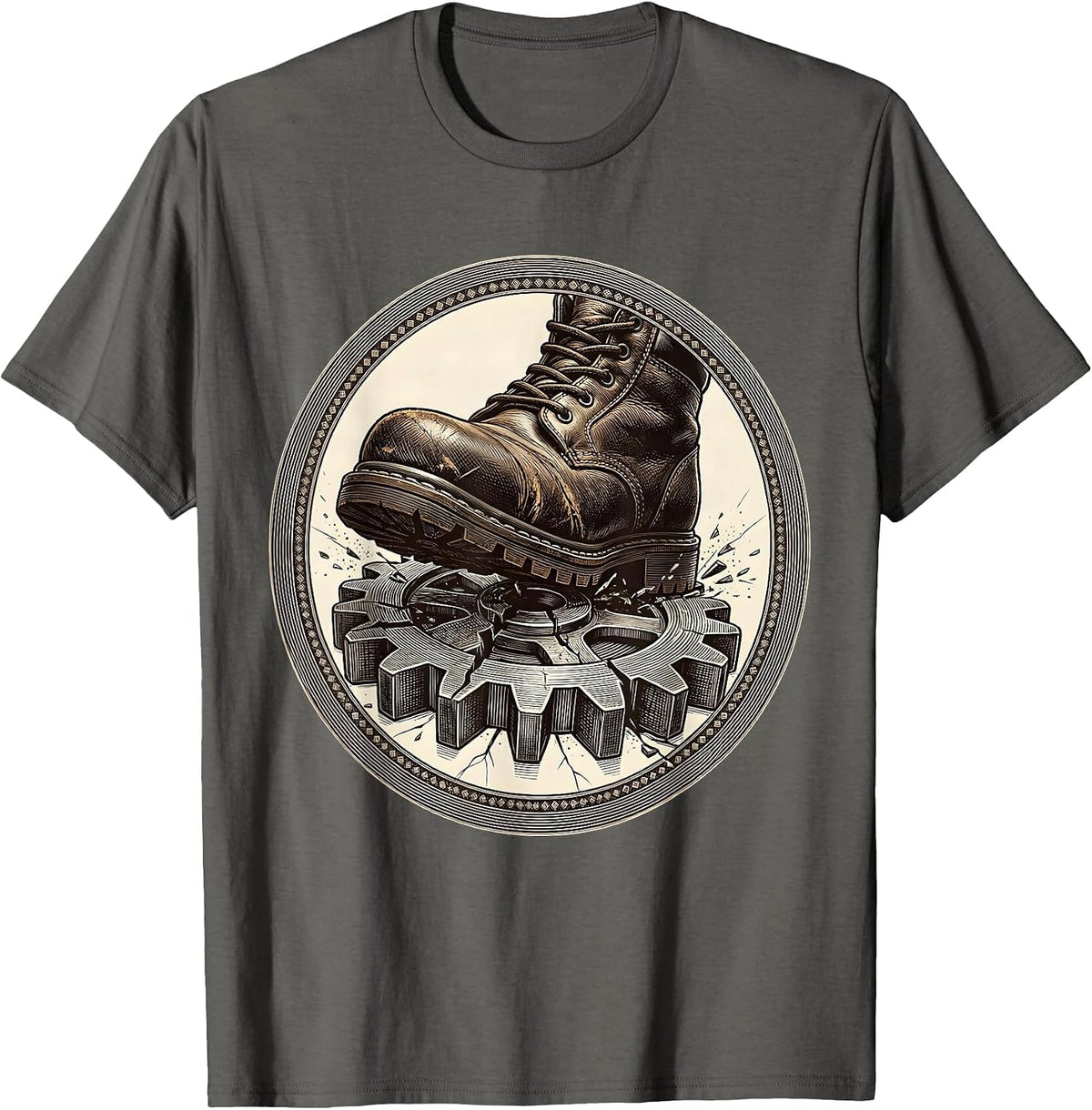 Men's Mechanic Boot Crushing Gear Graphic Tee T-Shirt - Asphalt Grey