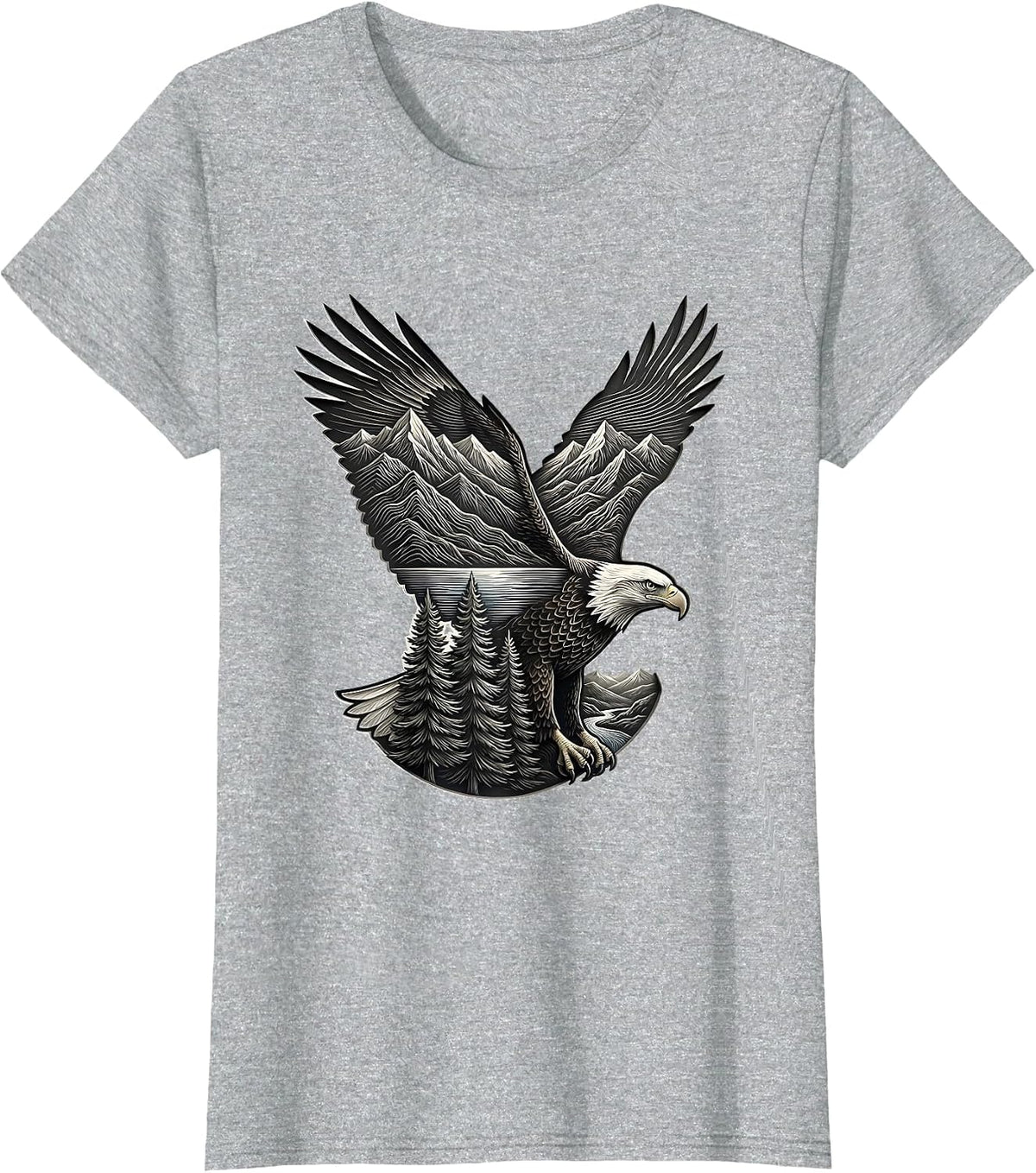 Women's Bald Eagle Flight Mountain Landscape Wildlife Lover T-Shirt - Heather Grey