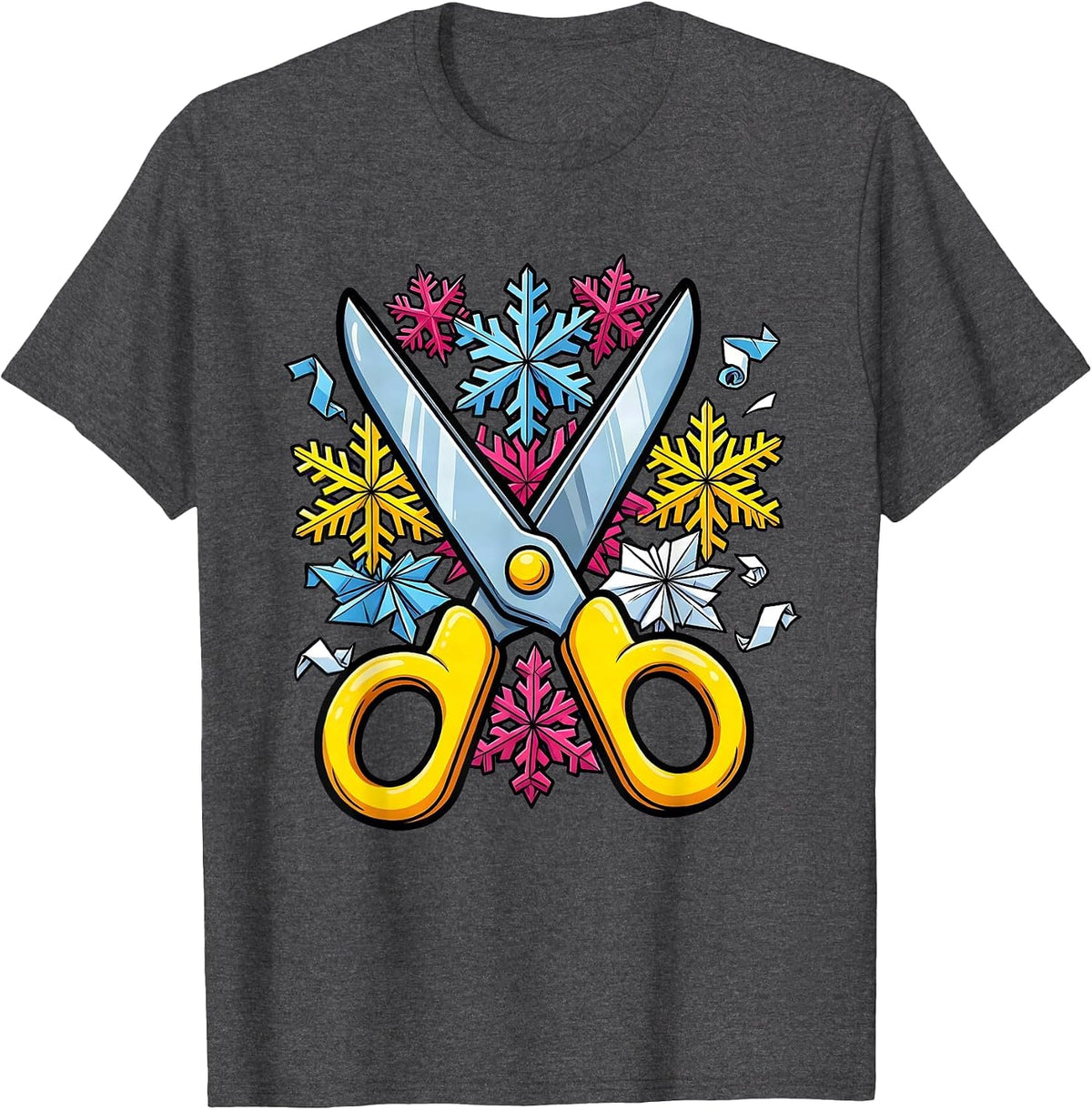 Men's Preschool Teacher Scissors and Snowflakes Design T-Shirt - Dark Heather Grey