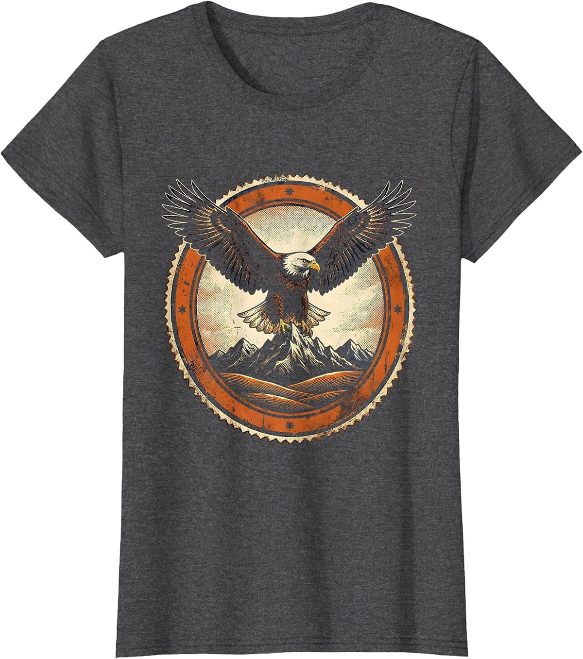 Women's Bald Eagle Mountain Range American Pride Graphic T-Shirt - Dark Heather Grey