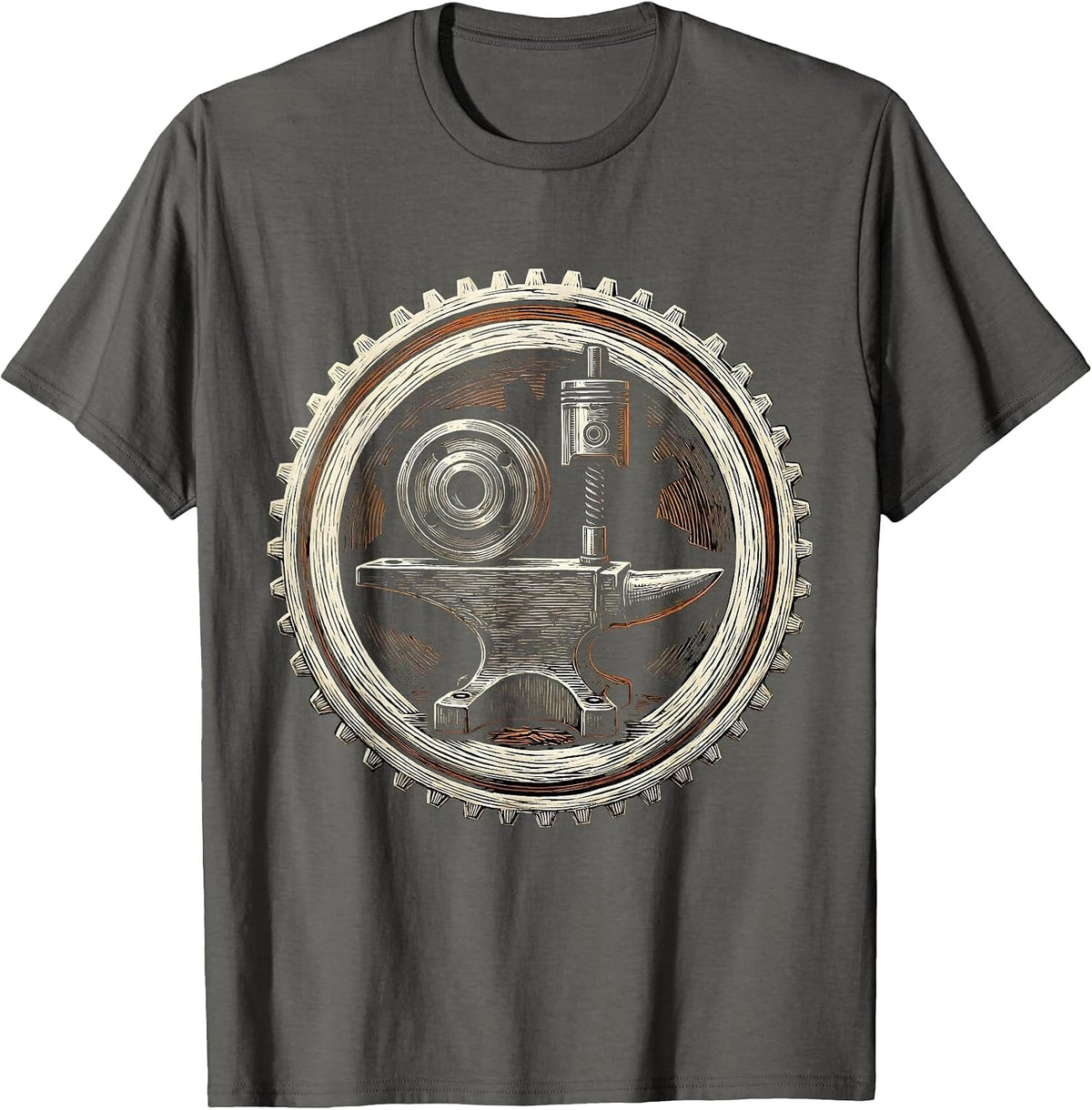 Valley Forge Automotive Drum Piston Anvil Graphic T-Shirt - Asphalt Grey