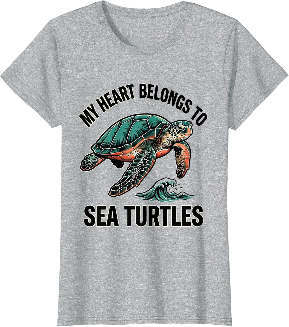 Women's My Heart Belongs To Sea Turtles Tattoo Ocean Animal Lover T-Shirt - Heather Grey