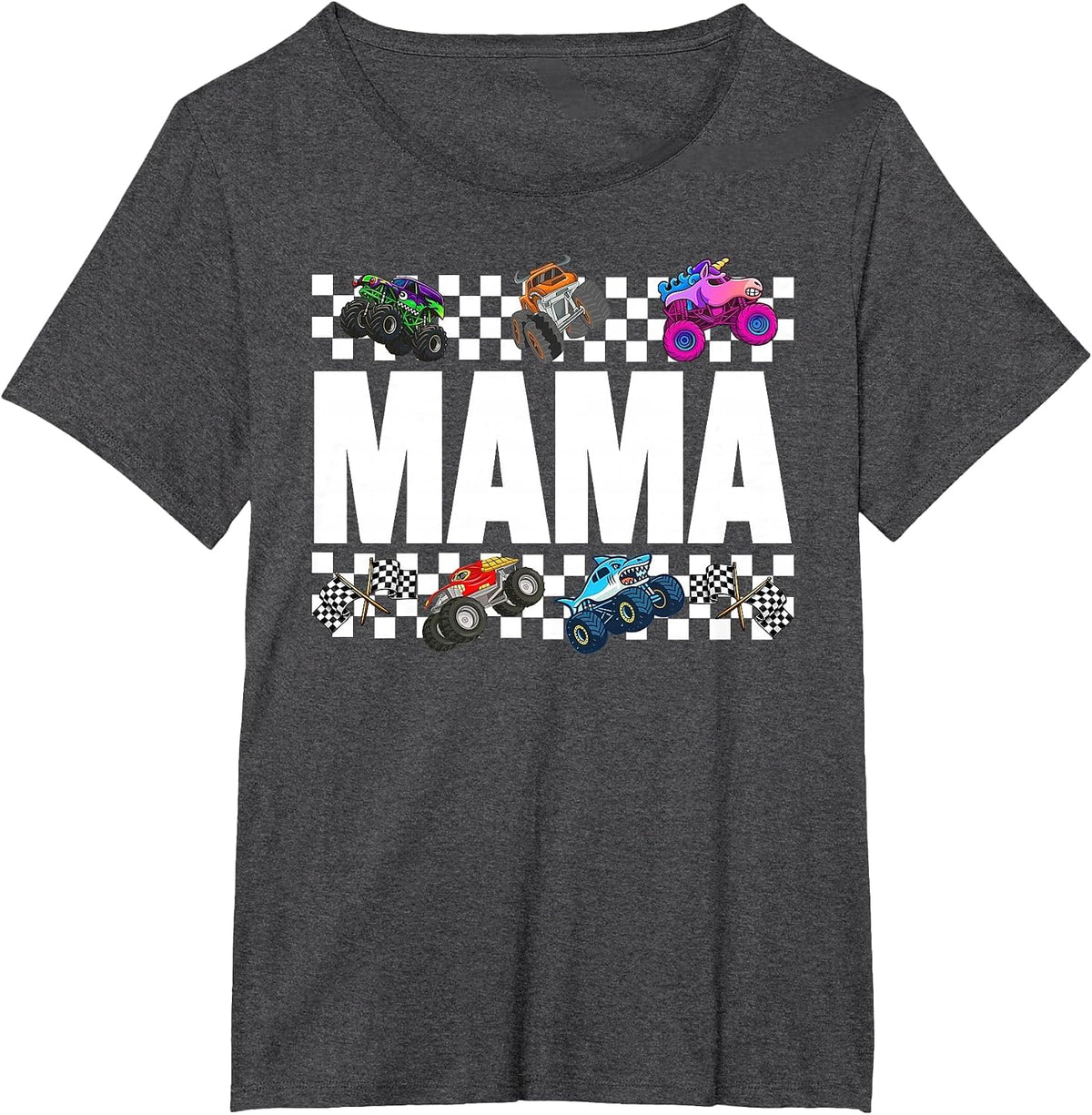 Mama Monster Truck Family Crew Birthday Matching Women Mom T-Shirt - Dark Heather Grey