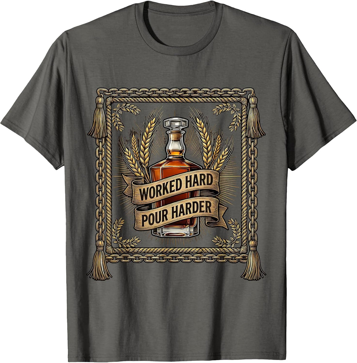Men's Whiskey Lover Labor Day Worked Hard Pour Harder T-Shirt - Asphalt Grey