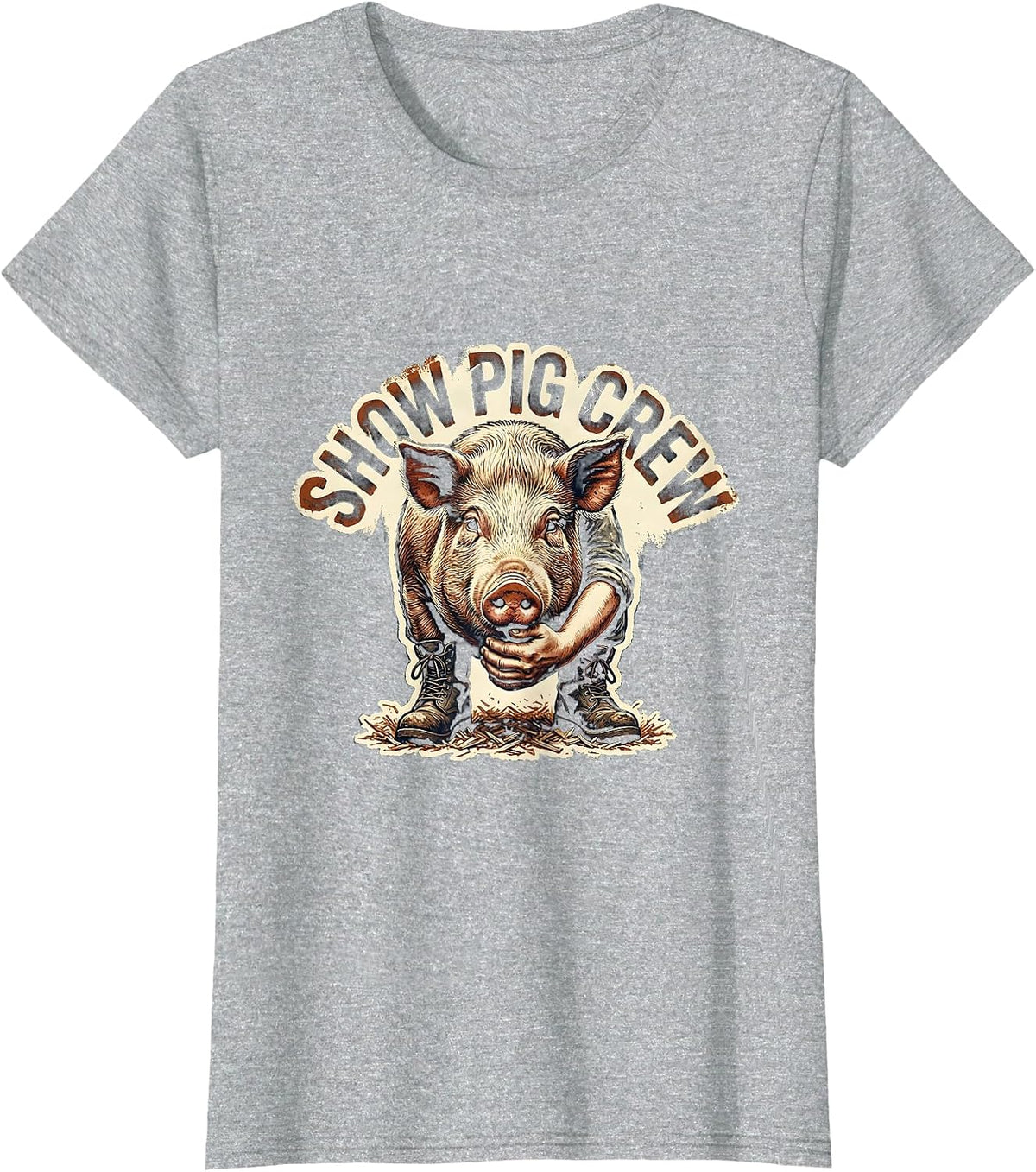 Show Pig Crew Funny Farm Animal Lover Youth Livestock Show T-Shirt - Heather Grey