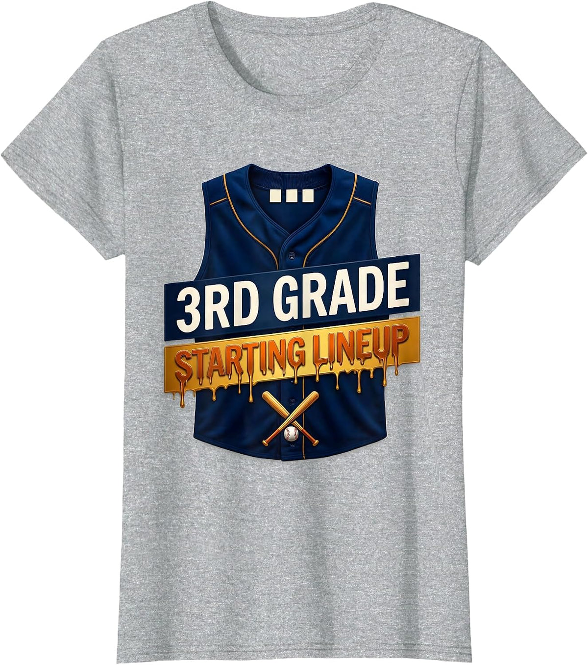 Women's 3rd Grade Starting Lineup Baseball Drip Back To School Gift T-Shirt - Heather Grey