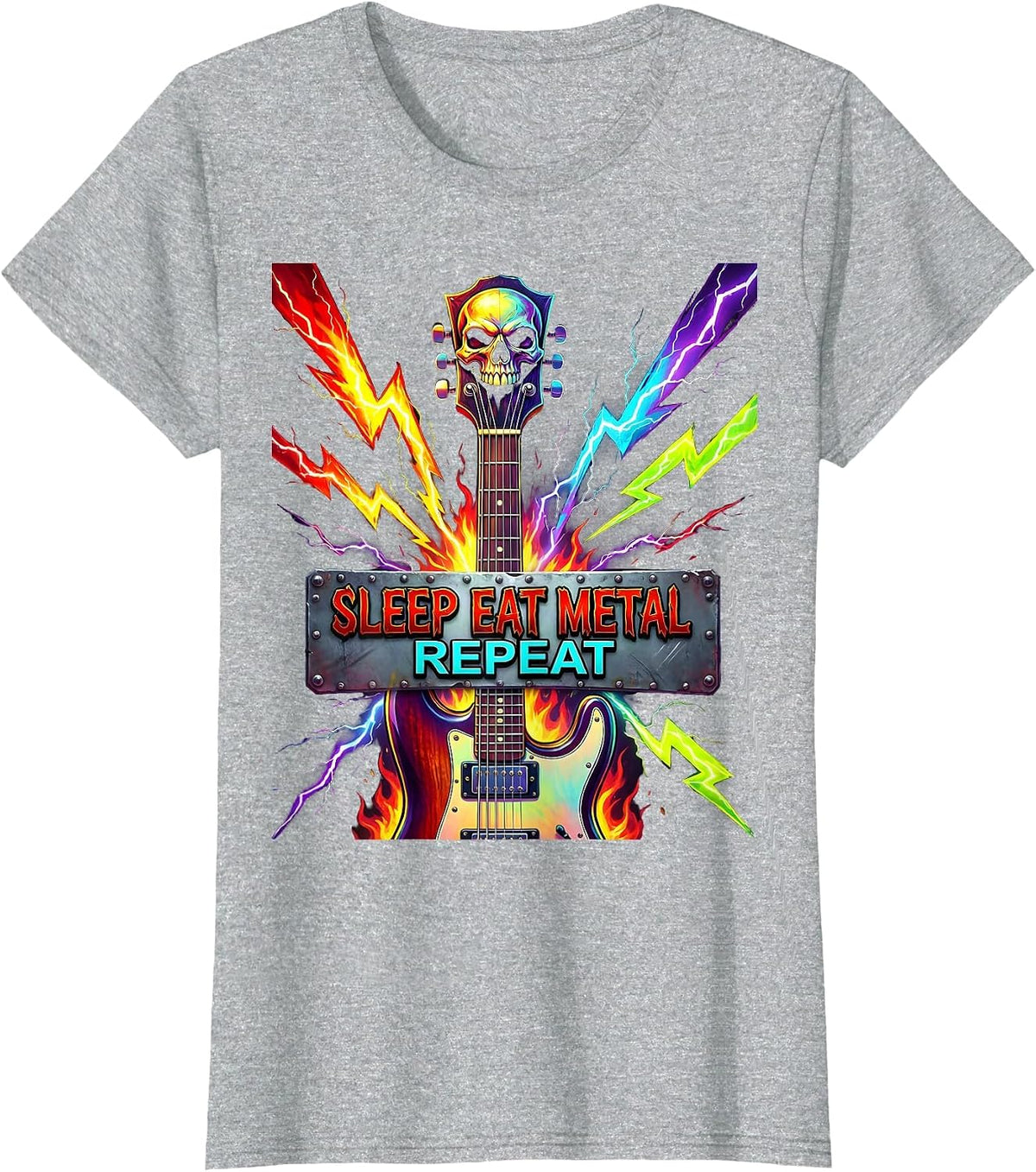 Sleep Eat Metal Repeat Heavy Music Lover Design T-Shirt - Heather Grey