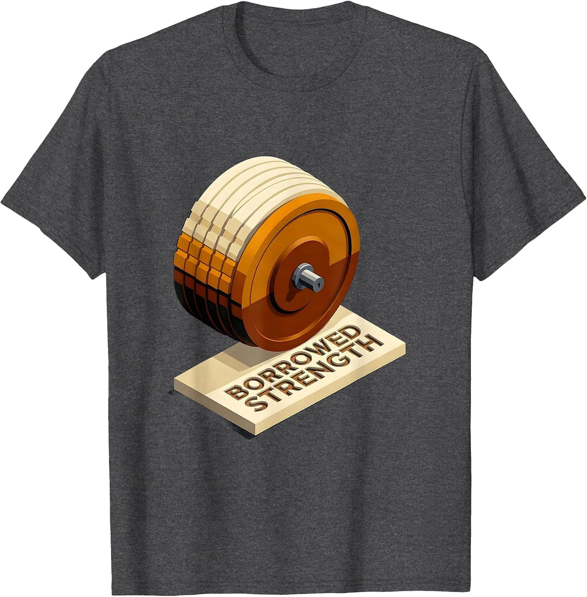 Borrowed Strength Isometric Faith Fitness Christian Gym T-Shirt - Dark Heather Grey
