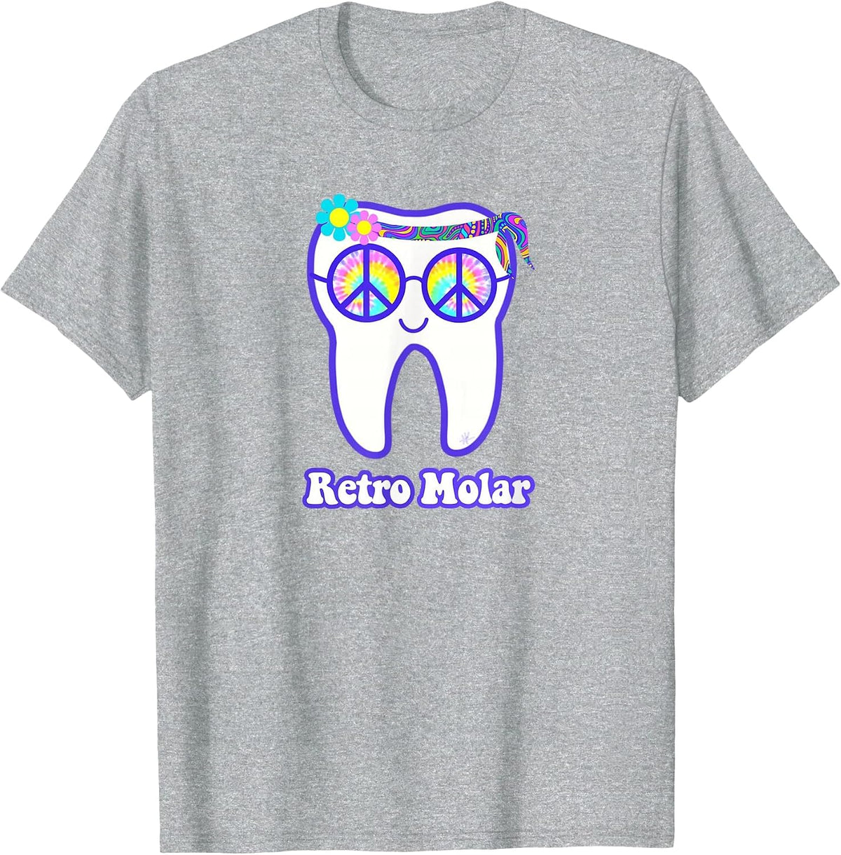 Retro Molar Tooth Hippie Peace Dental Hygienist Dentist RDH T-Shirt - Heather Grey