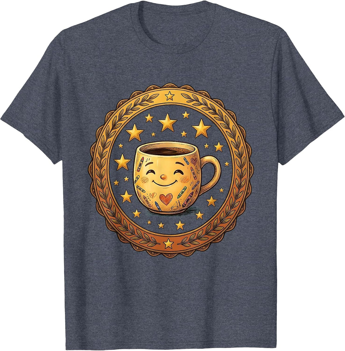 Kindergarten Teacher Coffee Mug Gold Stars Design T-Shirt - Heather Blue