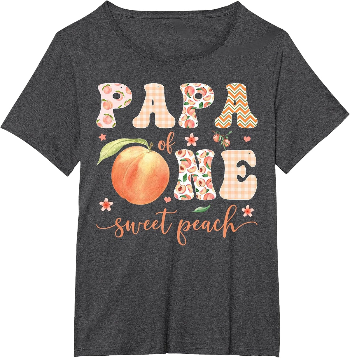 Papa of One Sweet Peach 1st Birthday Girl Party T-Shirt - Dark Heather Grey