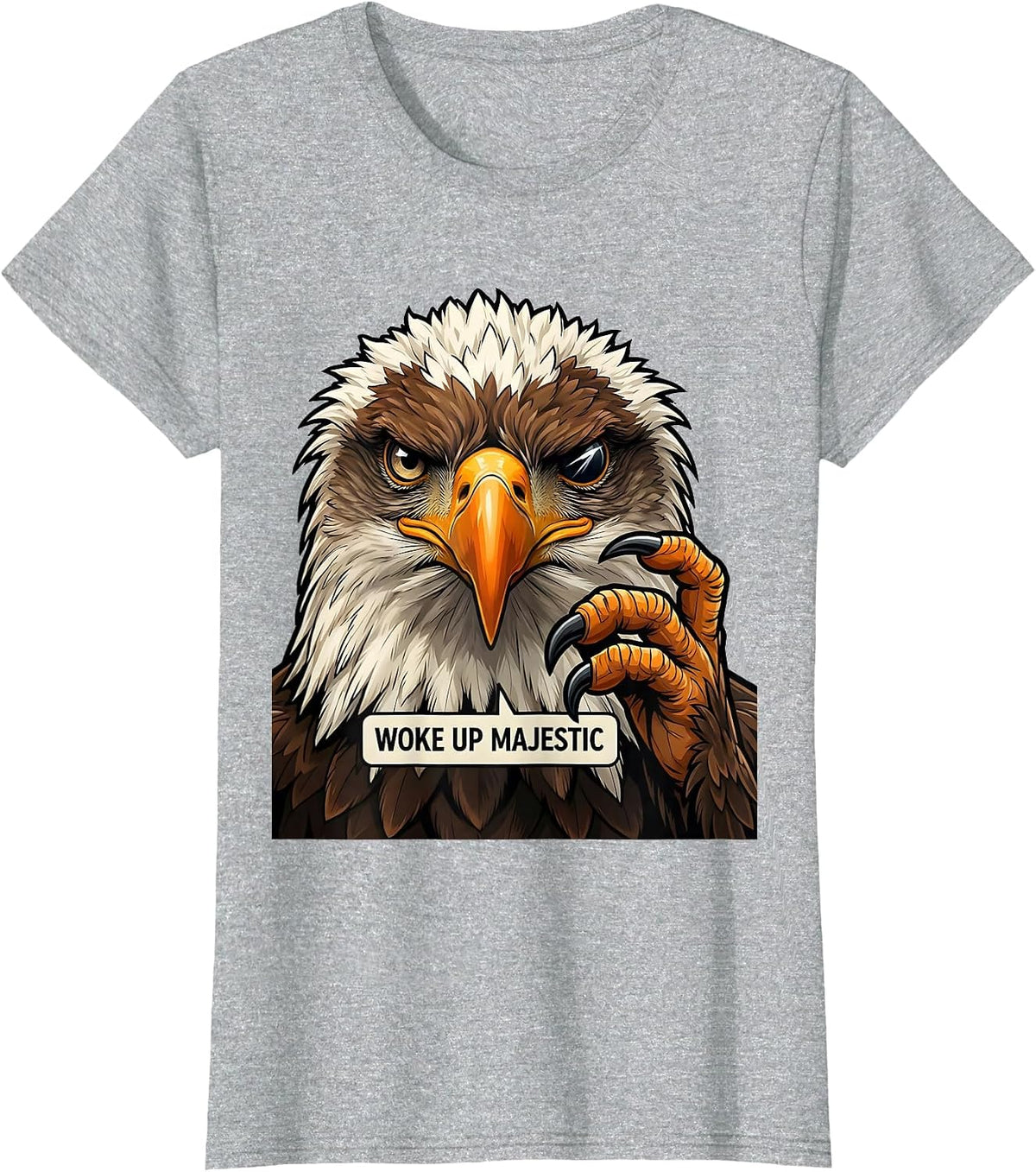 Woke Up Majestic Cartoon Bald Eagle Mascot Bird Lover Humor T-Shirt - Heather Grey