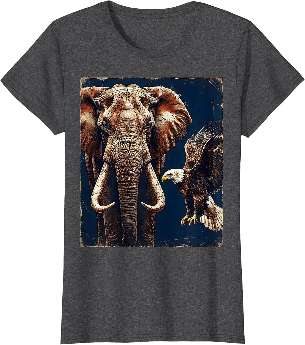 Women's Republican Elephant and Bald Eagle Patriotic Design T-Shirt - Dark Heather Grey