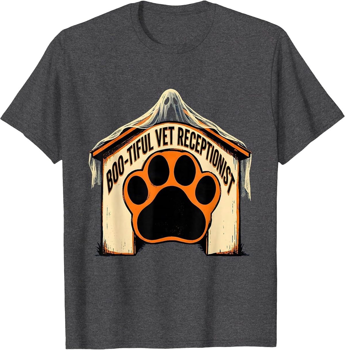 Boo-tiful Vet Receptionist Funny Vet Tech Halloween T-Shirt - Dark Heather Grey