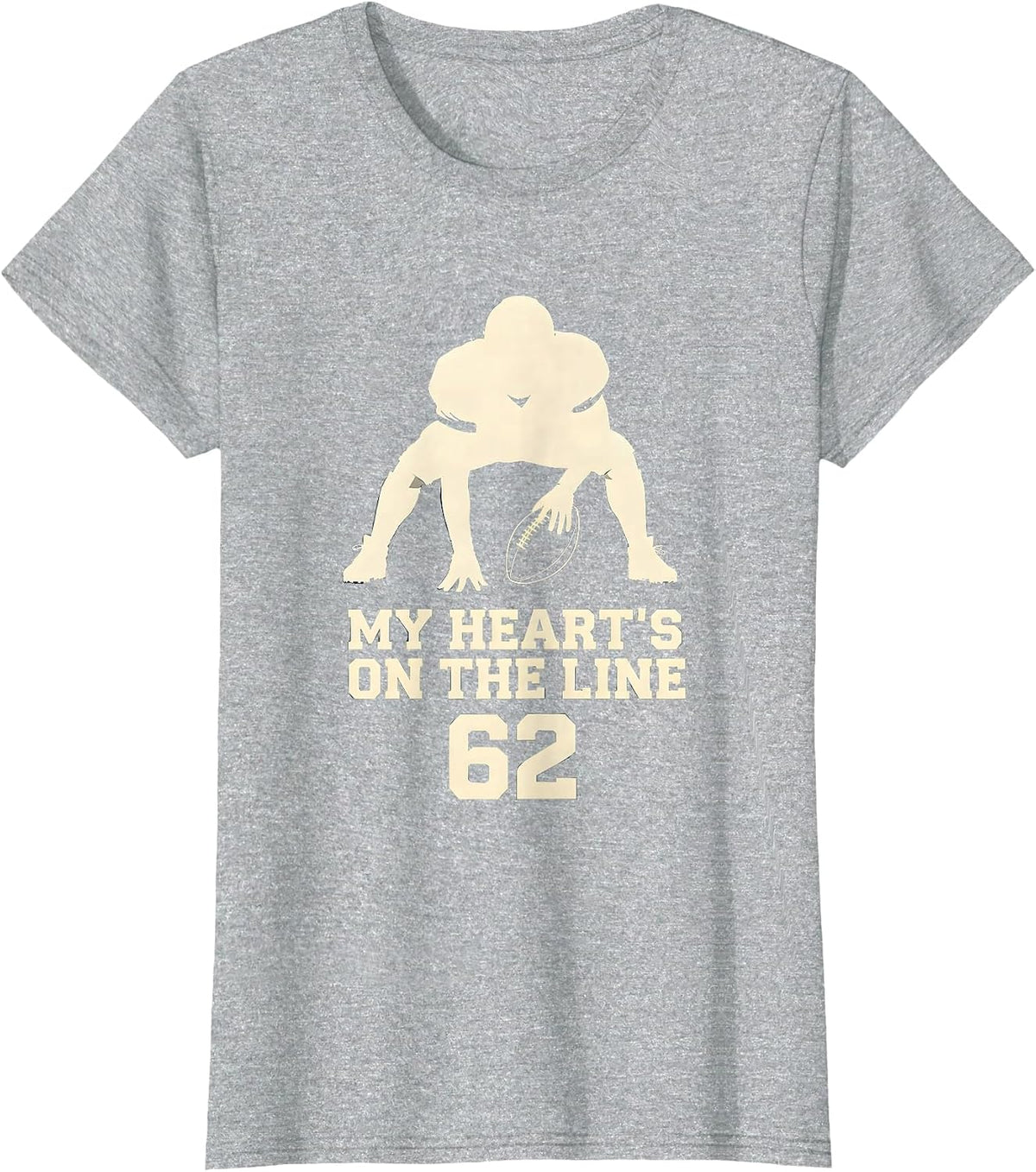 My Heart's On The Line 62 Football Lineman Mom Jersey Number T-Shirt - Heather Grey